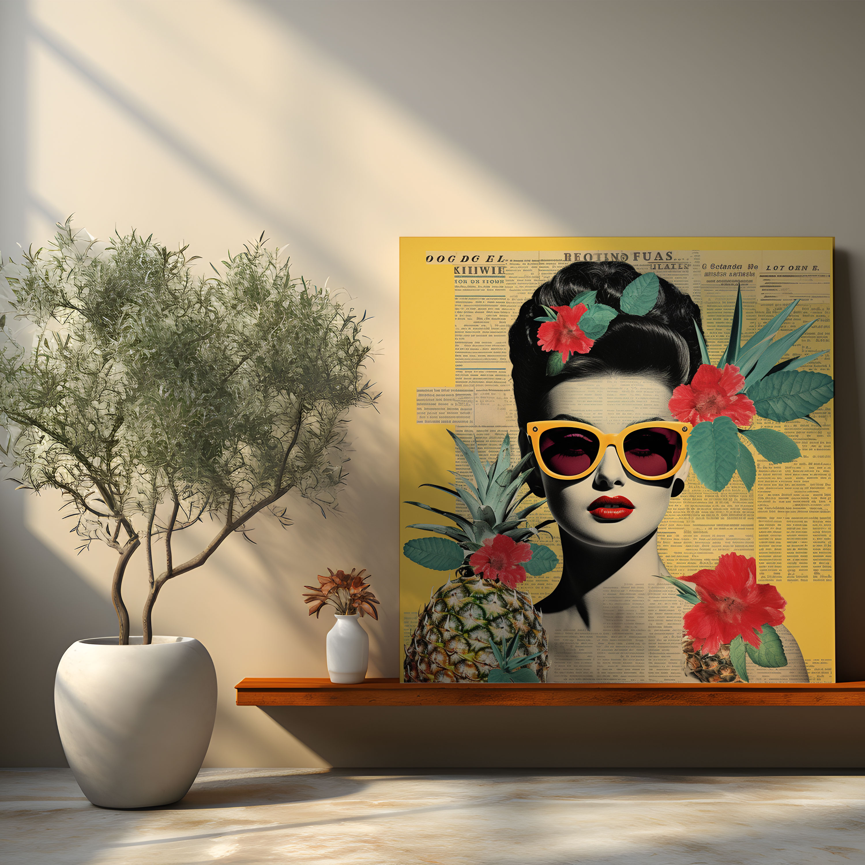 Pineapple Wall Art - Retro Collage Canvas Print - Pineapple, Canvas Wall Art, Canvas, Wall Decoration