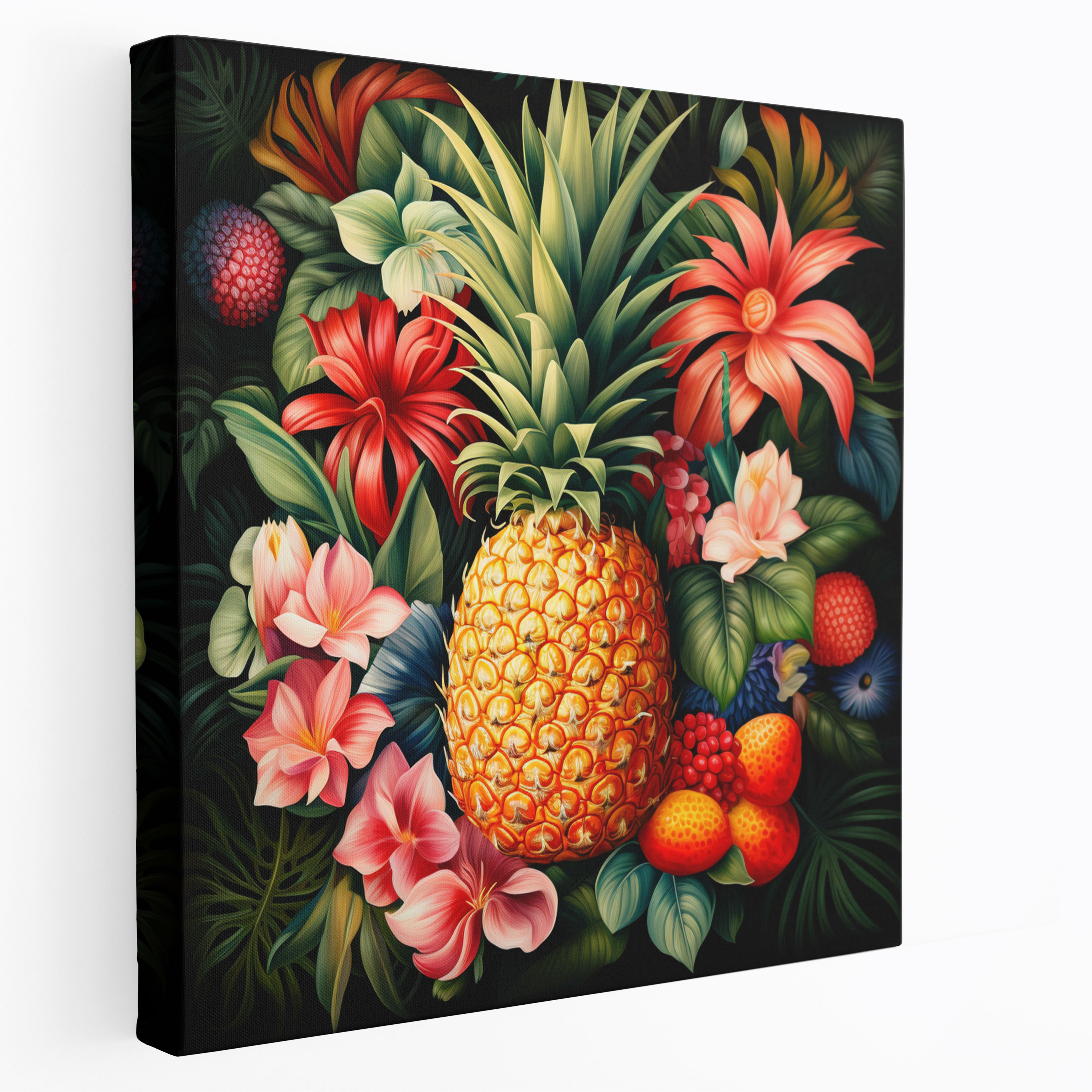 Tropical Pineapple Canvas Print - Pineapple, Wall Decoration, Vibrant Flowers, Home Decoration