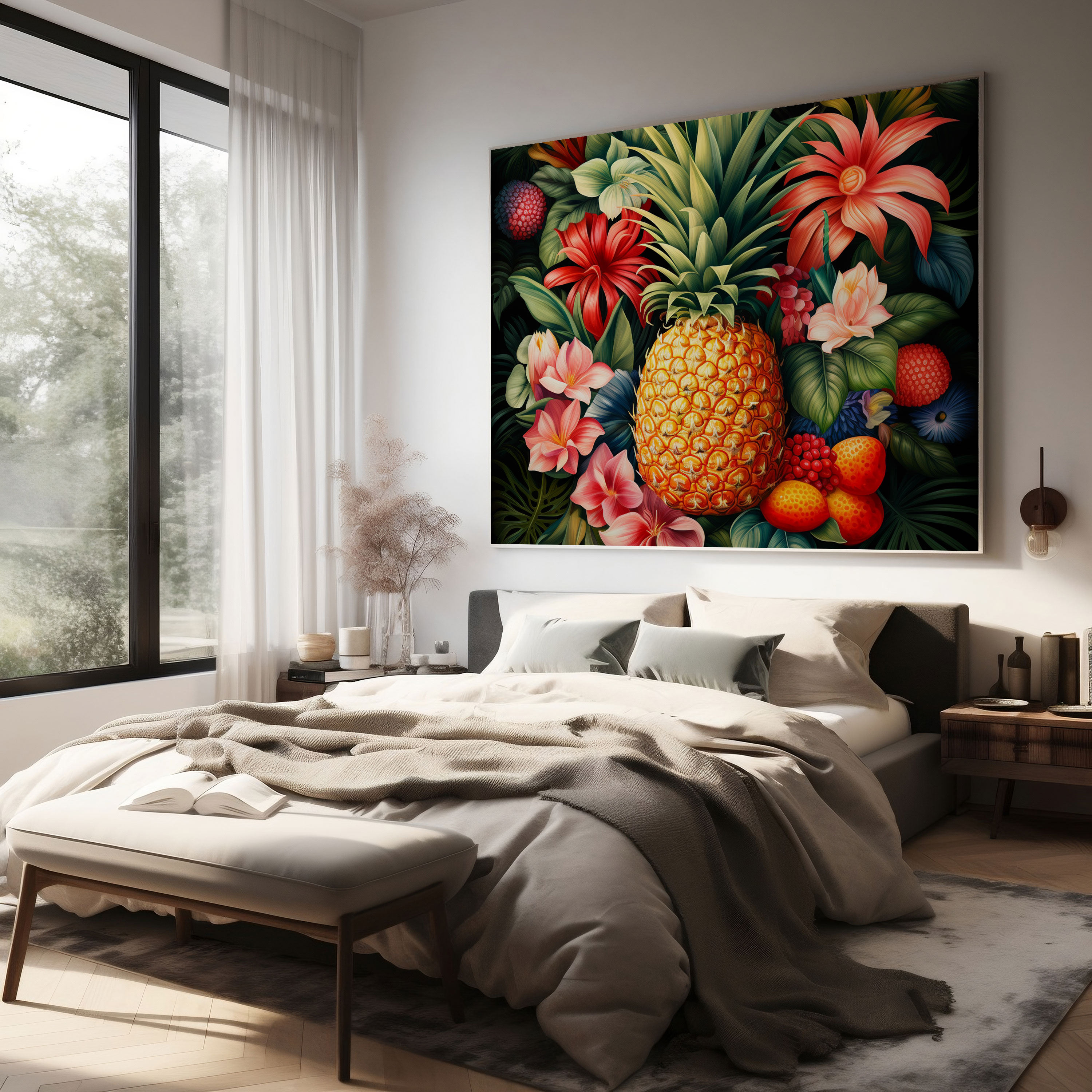 Tropical Pineapple Canvas Print - Pineapple, Wall Decoration, Vibrant Flowers, Home Decoration