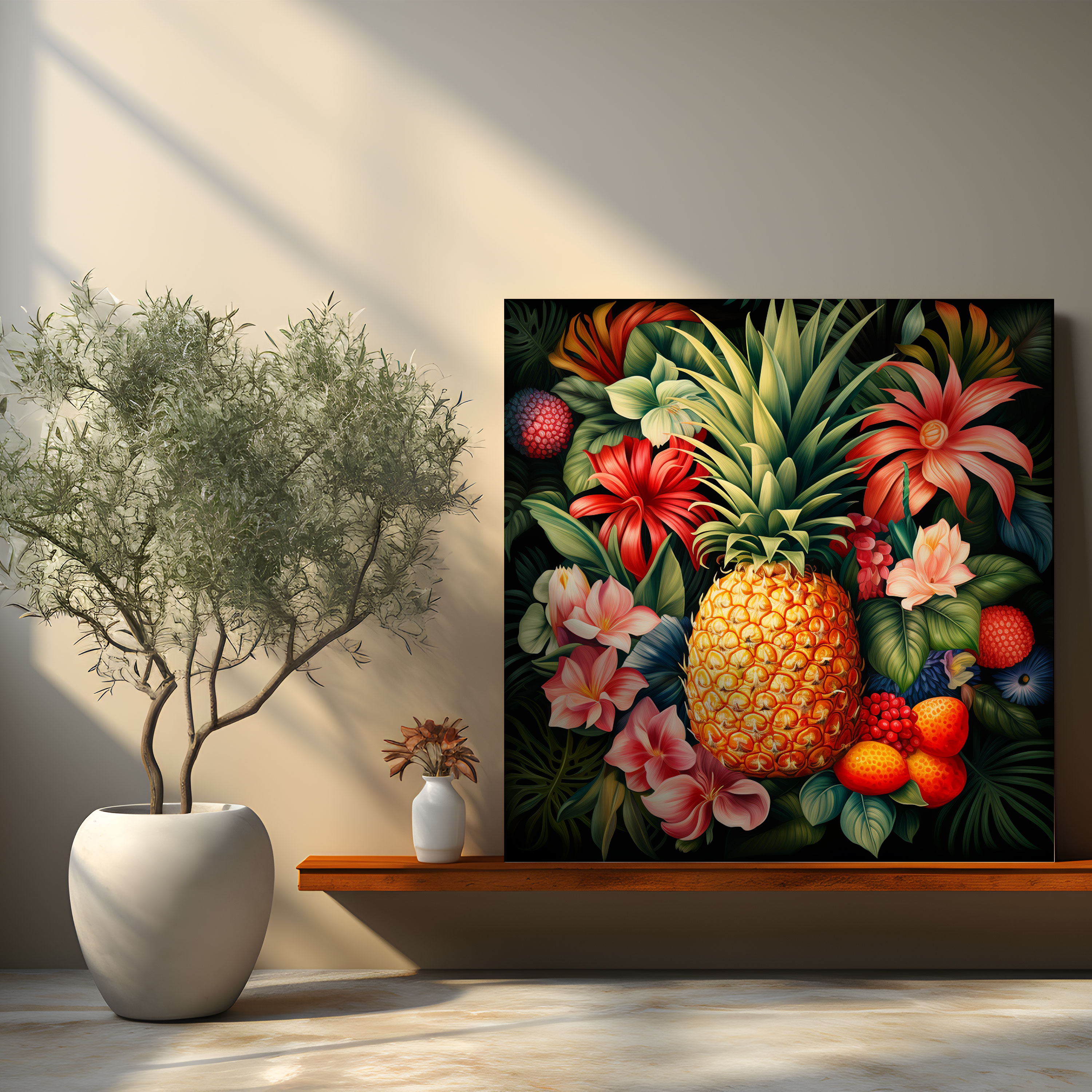 Tropical Pineapple Canvas Print - Pineapple, Wall Decoration, Vibrant Flowers, Home Decoration