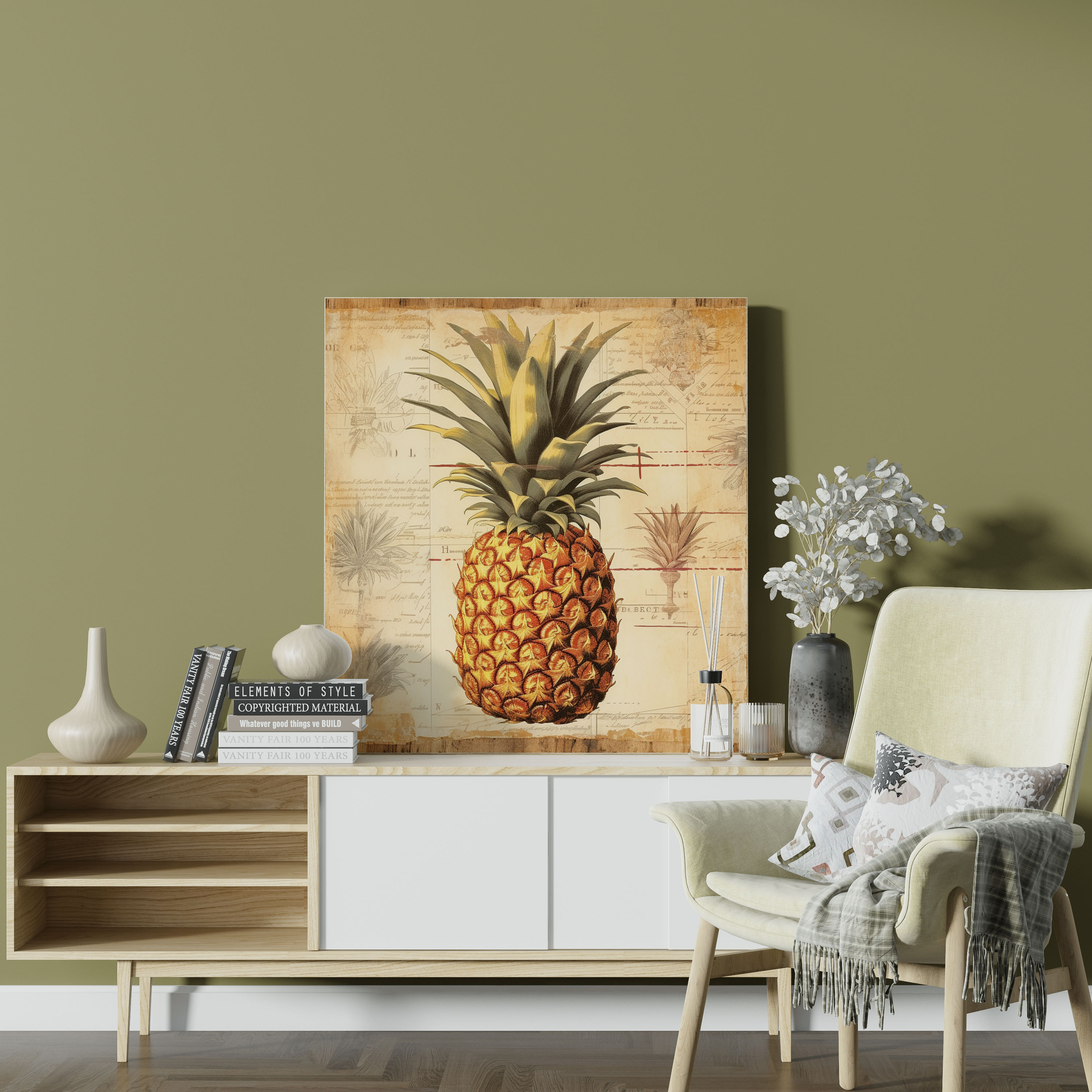 Leinwandbild Ananas im Vintage-Stil - Retro-Ästhetik Wanddekoration Verwitterter Look