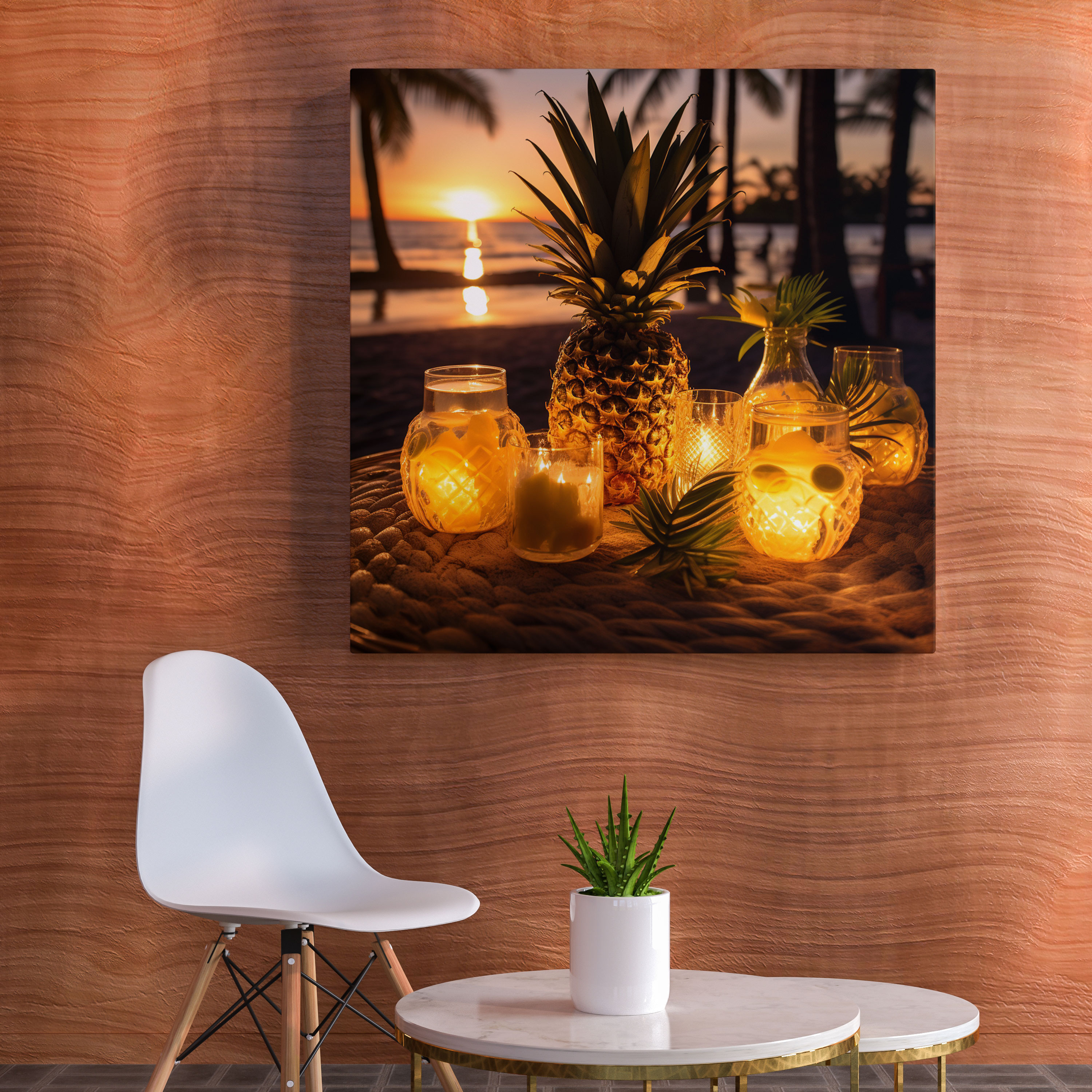 Tropical Pineapple Wall Art - Pineapple, Canvas Wall Art, Breathtaking Sunset, Palm Trees