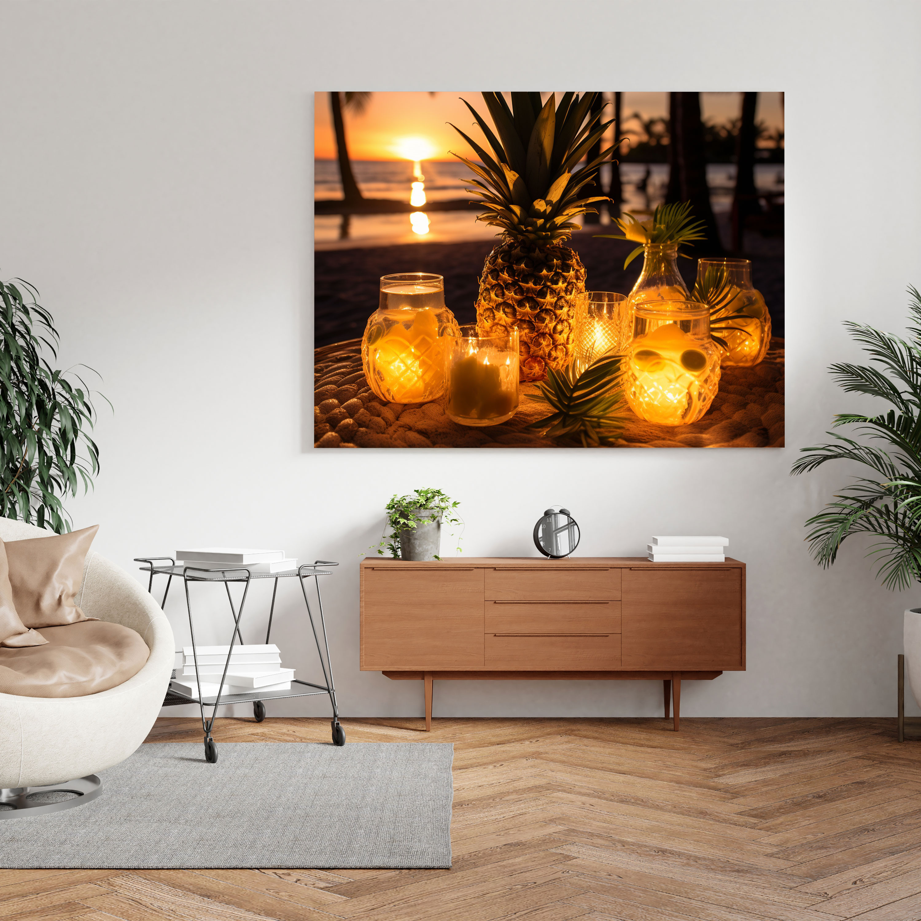 Tropical Pineapple Wall Art - Pineapple, Canvas Wall Art, Breathtaking Sunset, Palm Trees