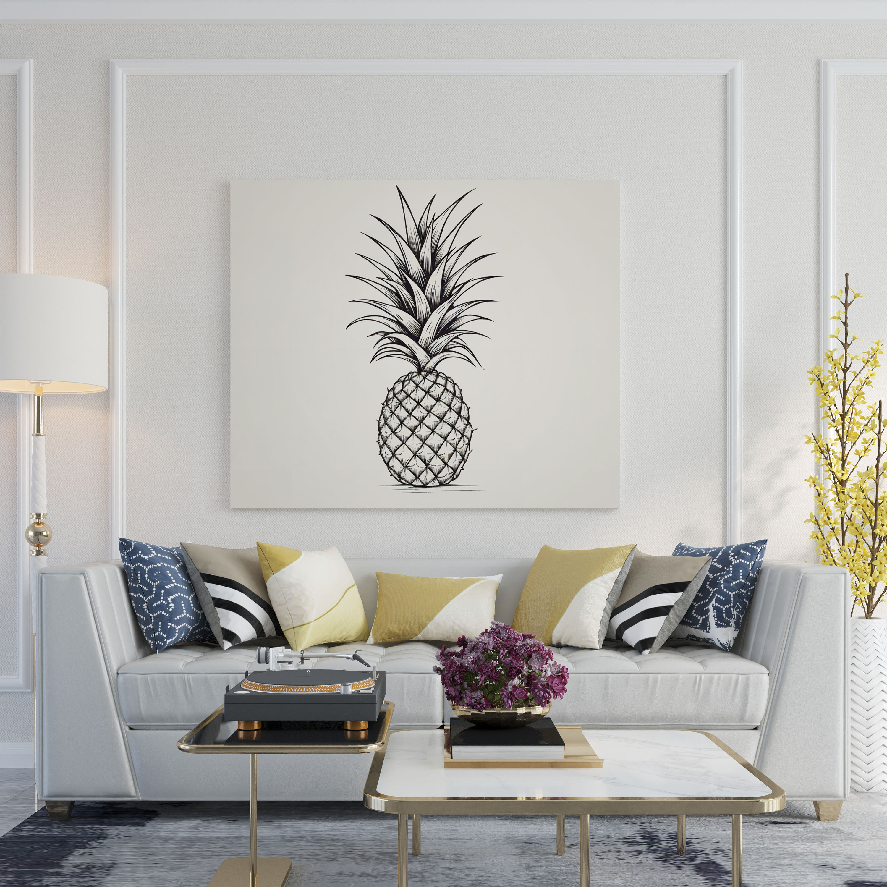 Ananas Linienkunst Wandbild - Ananas Zuhause Dekoration zeitgemäßer Look