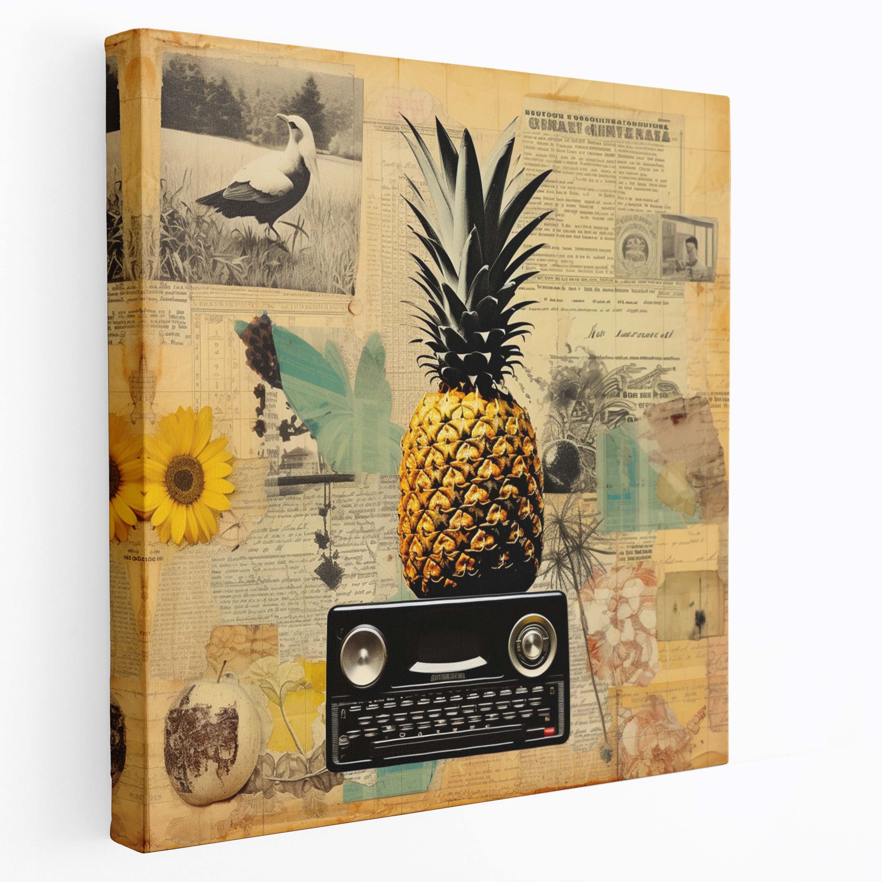 Retro Pineapple Wall Art - Pineapple, Retro Collage, Canvas Print, Canvas Wall Art