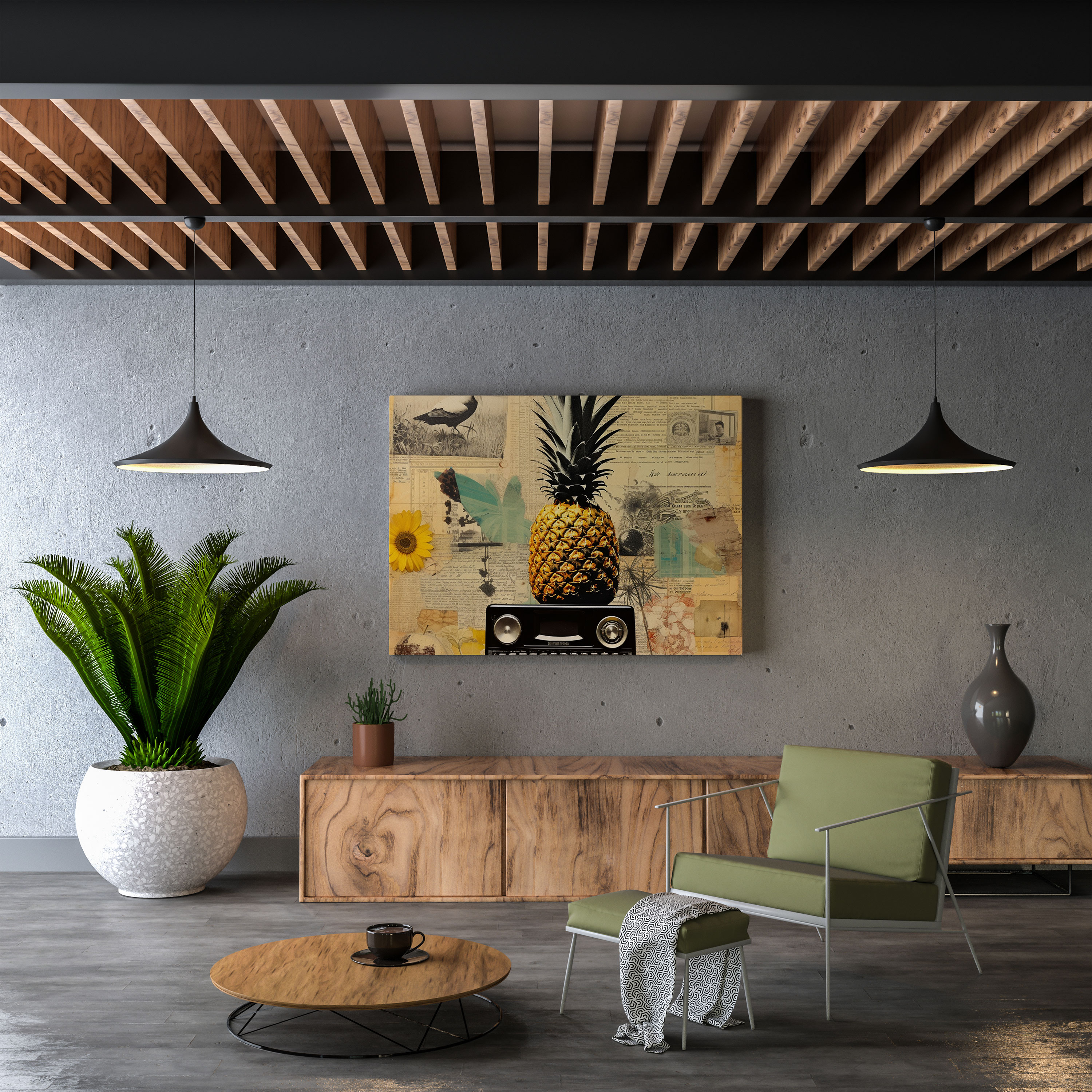 Retro Pineapple Wall Art - Pineapple, Retro Collage, Canvas Print, Canvas Wall Art