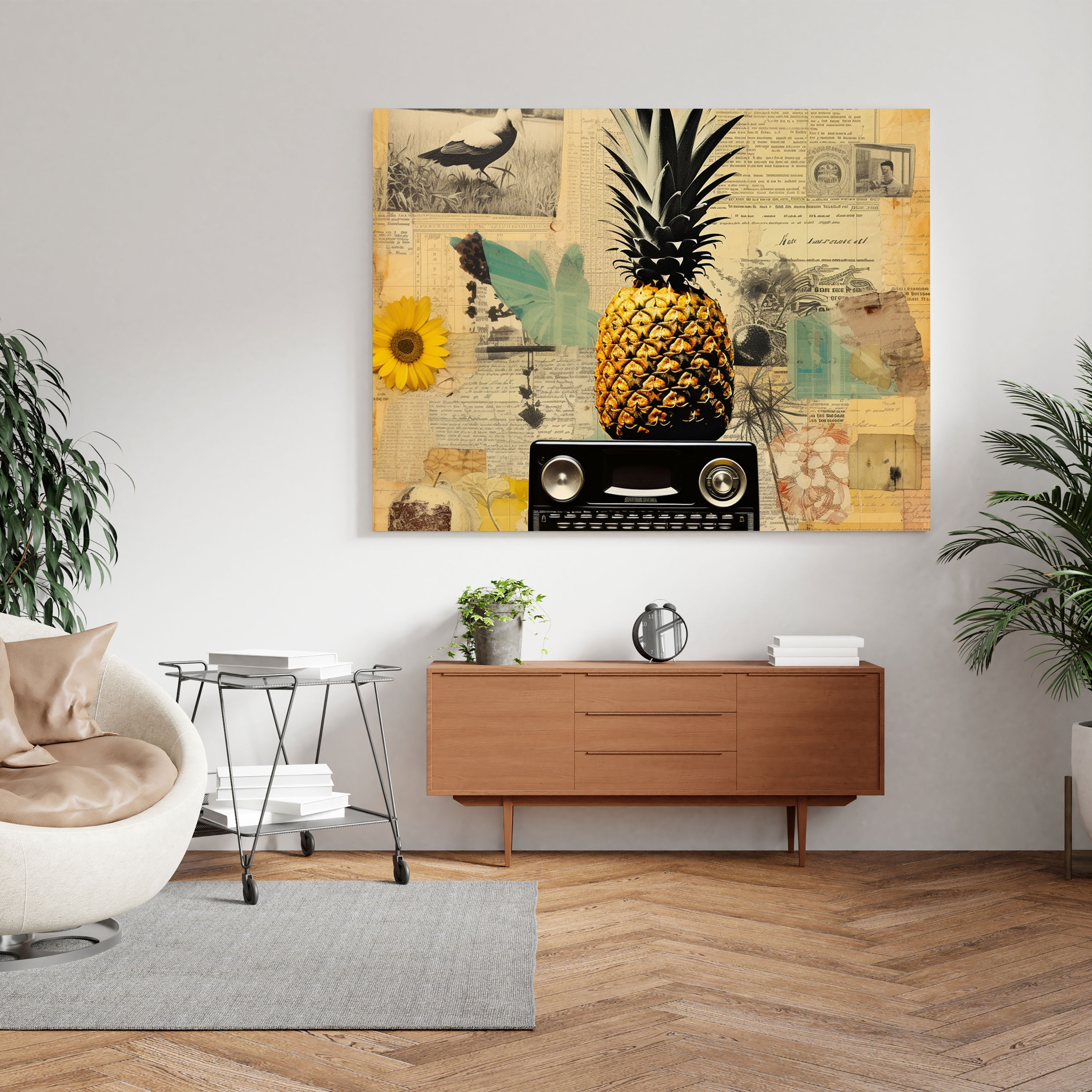 Retro Pineapple Wall Art - Pineapple, Retro Collage, Canvas Print, Canvas Wall Art