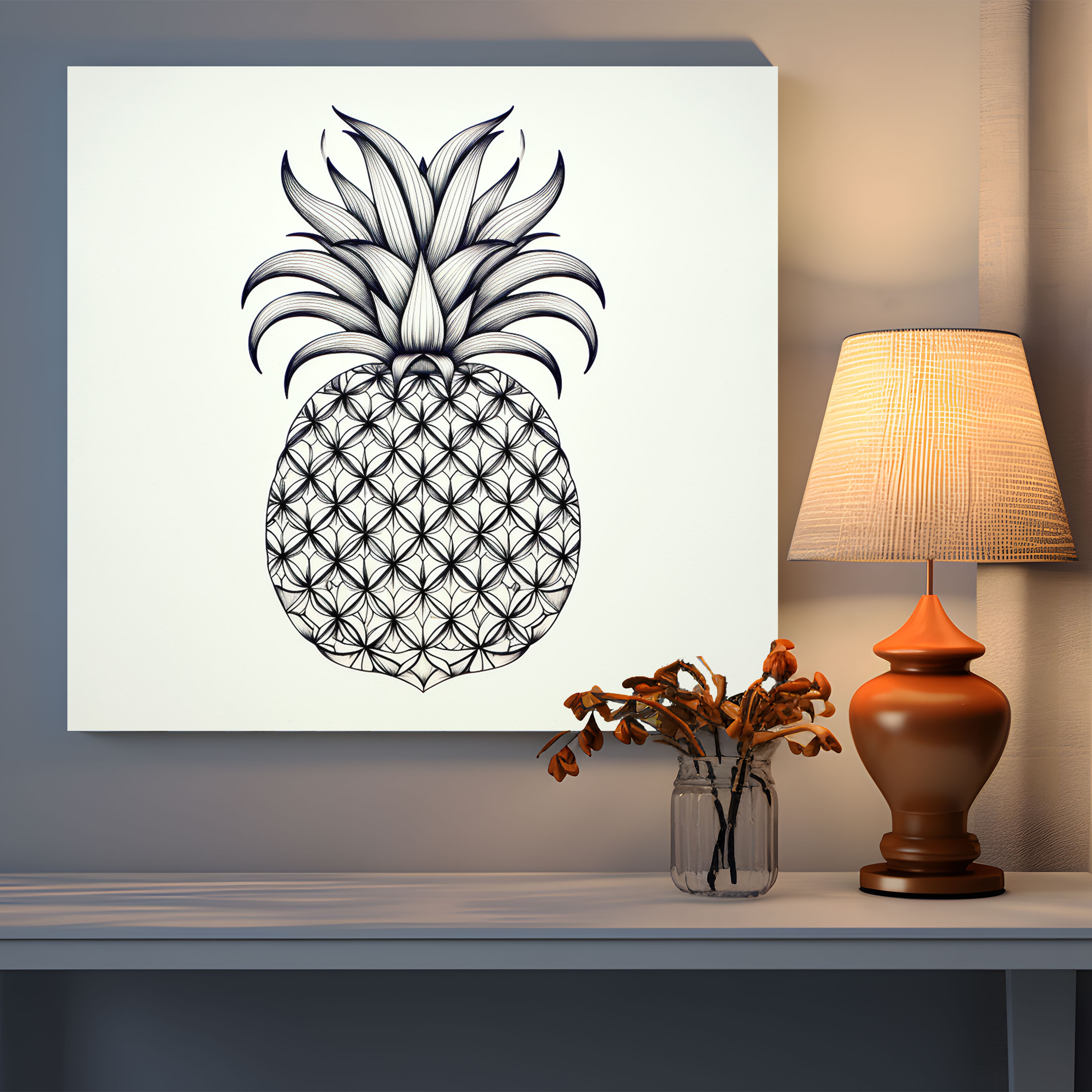 Ananas Wandkunst - Geometrisches Design - Ananas Wohn-Dekoration Leinwand Wandkunst Wanddekoration