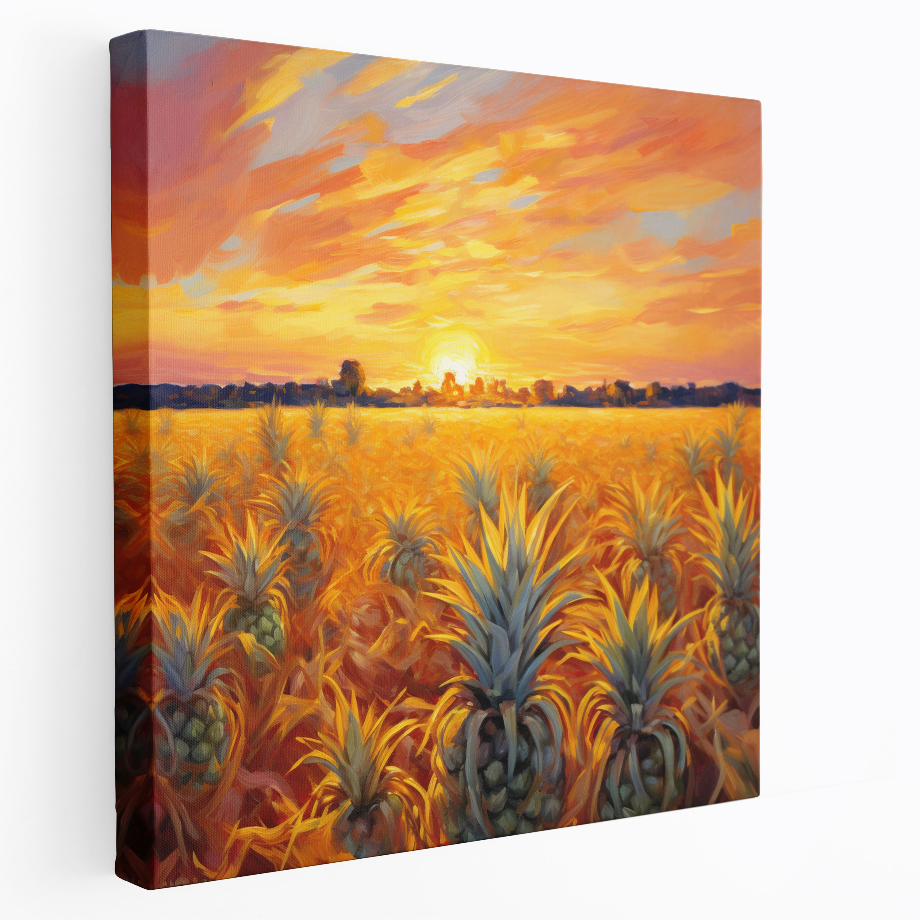 Ananas Leinwandbild - Goldener Sonnenuntergang - Wanddekoration Leinwandkunst Ananas Druck