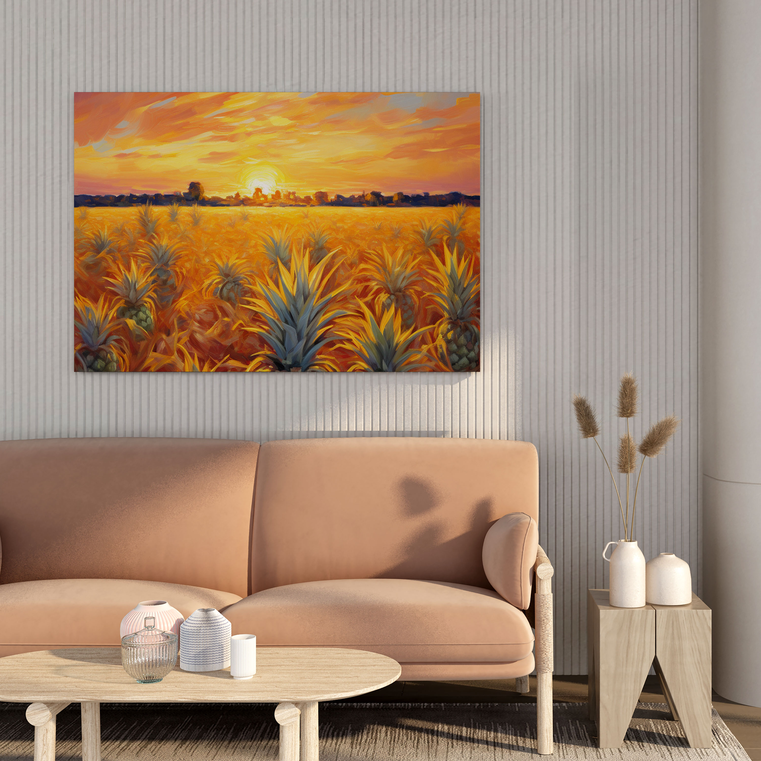 Ananas Leinwandbild - Goldener Sonnenuntergang - Wanddekoration Leinwandkunst Ananas Druck
