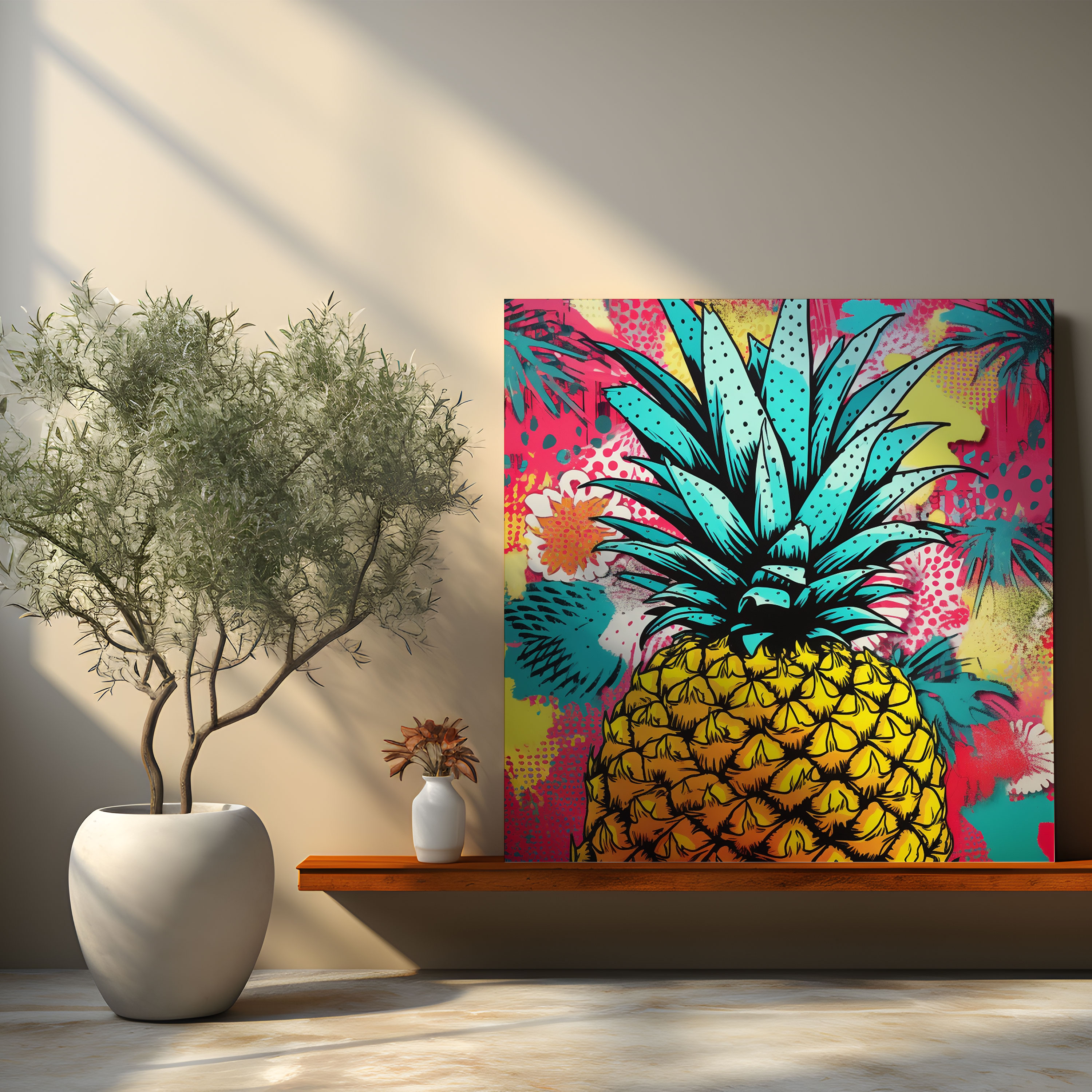 Buntes Ananas Wandkunstwerk im Pop-Art-Stil - Ananas Wohnkultur Buntes Ananas Leinwandbild Wanddekoration