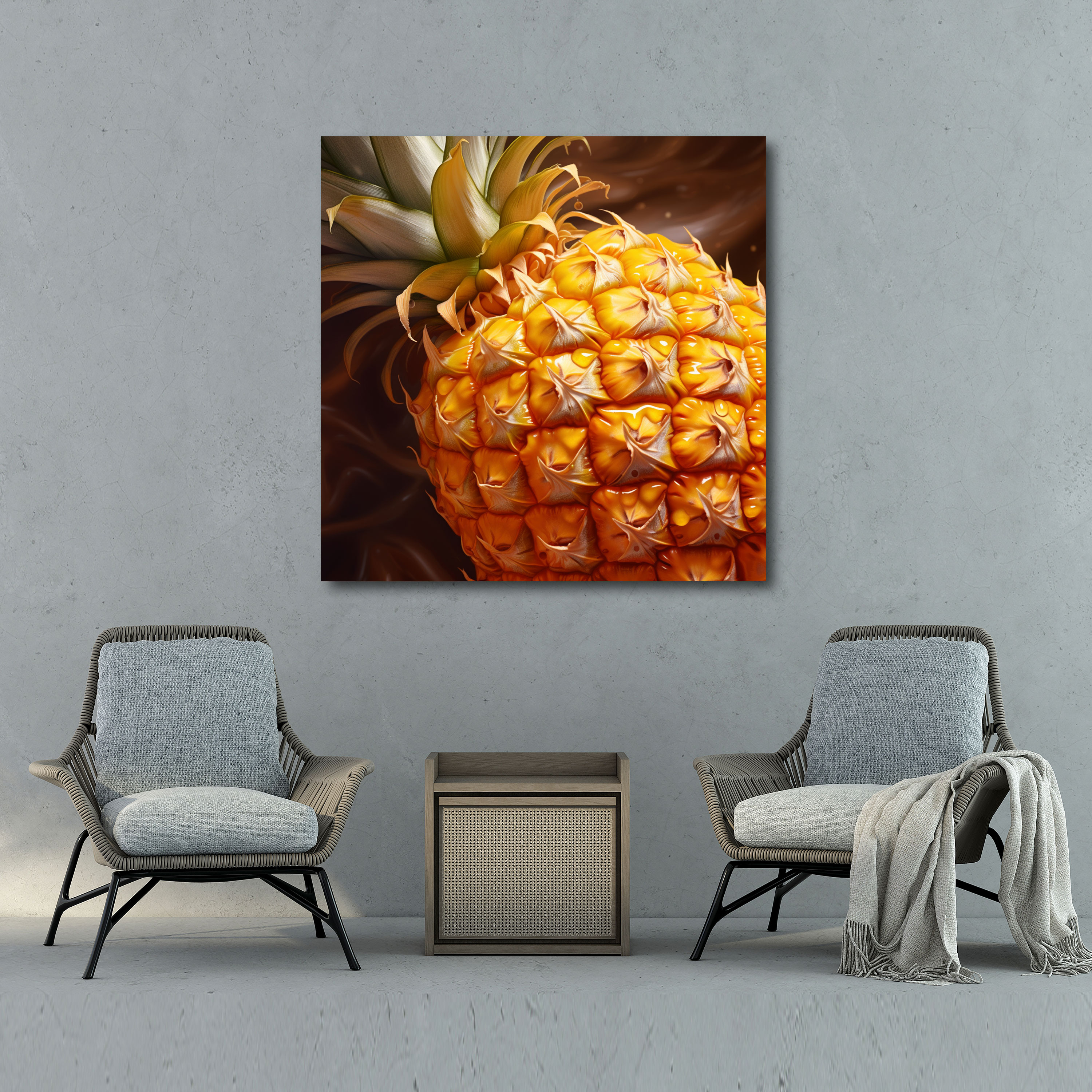 Pineapple Leinwandbild - Realistische Nahaufnahme - Ananas Wanddekoration Nahaufnahme Leinwandbild Realistische Wandkunst