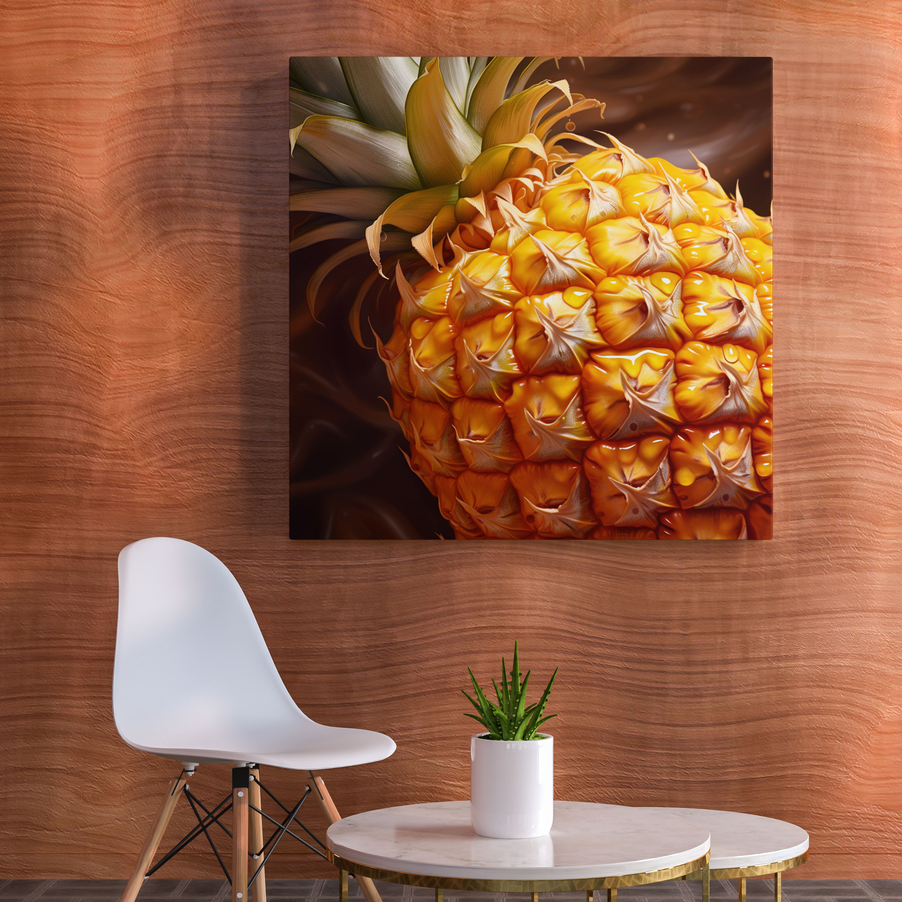 Pineapple Leinwandbild - Realistische Nahaufnahme - Ananas Wanddekoration Nahaufnahme Leinwandbild Realistische Wandkunst