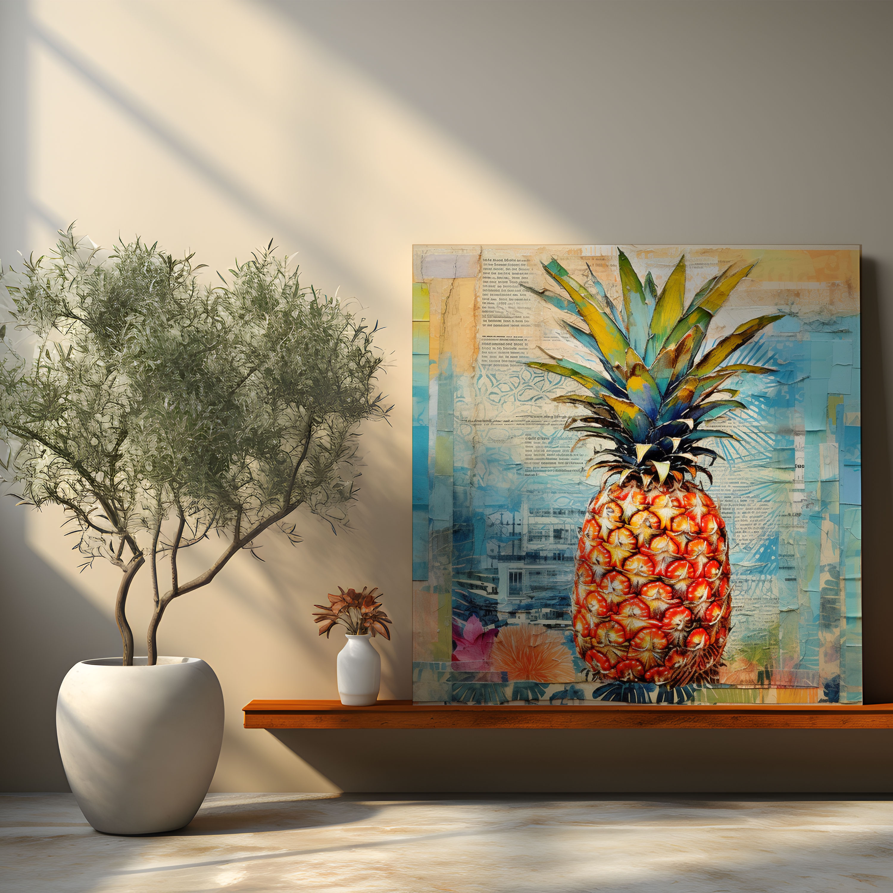 Mixed Media Pineapple Wall Art - Abstract Style - Pineapple, Abstract Style Canvas Print, Home Decoration, Canvas Wall Art