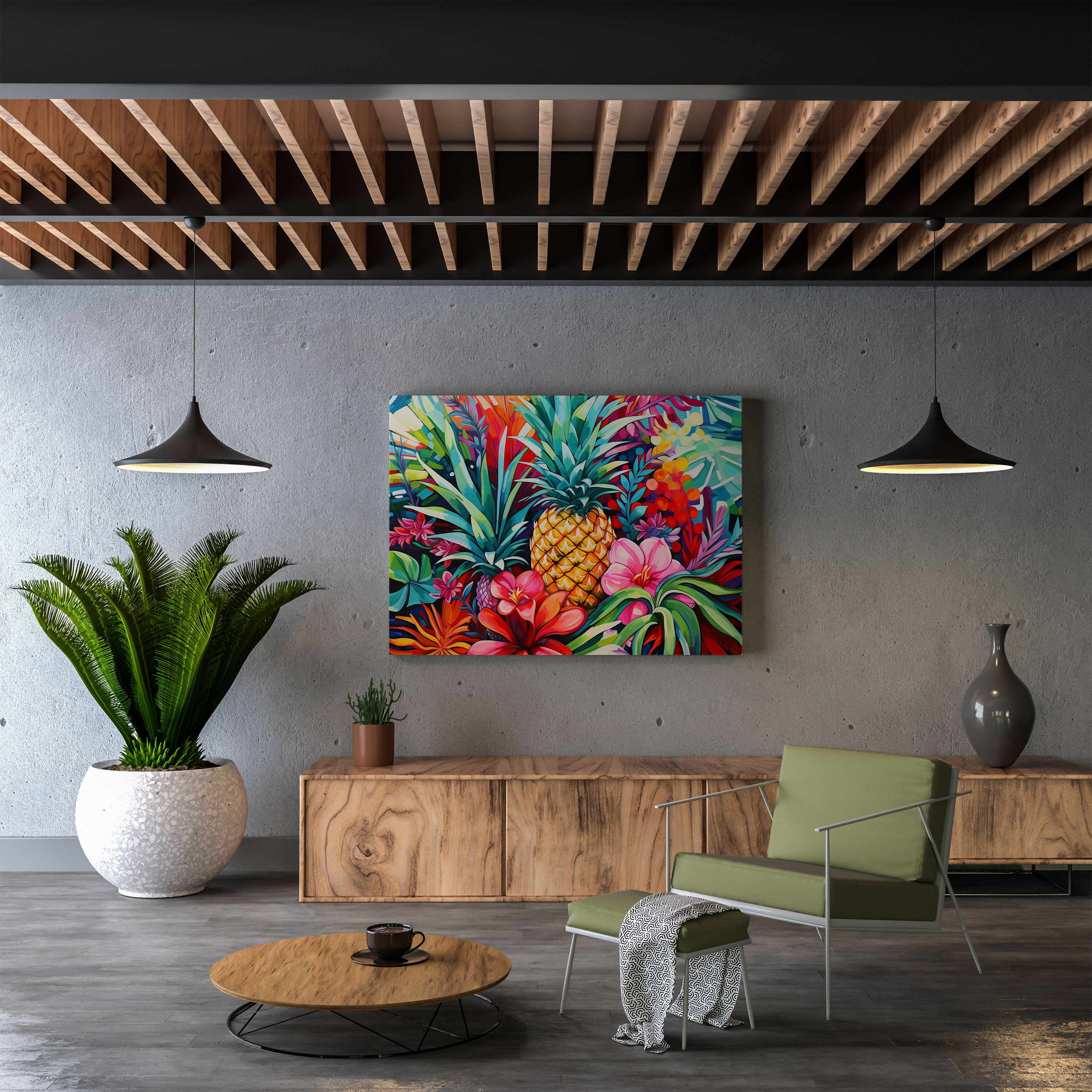 Pineapple Canvas Print - Pineapple, Canvas Wall Art, Abstract Painting, Pineapple