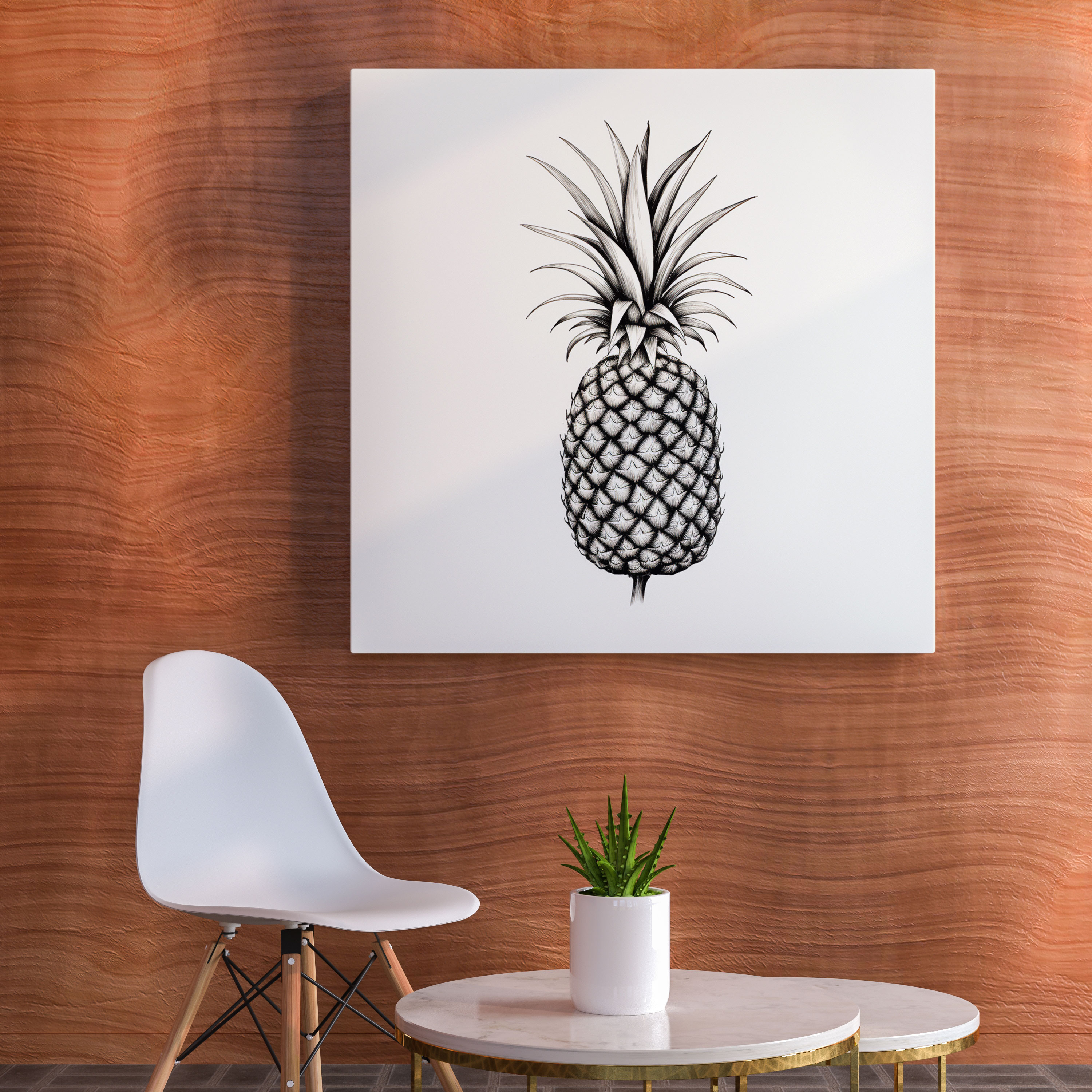 Pineapple Wall Art - Pineapple, Elegant, Black And White, Sleek