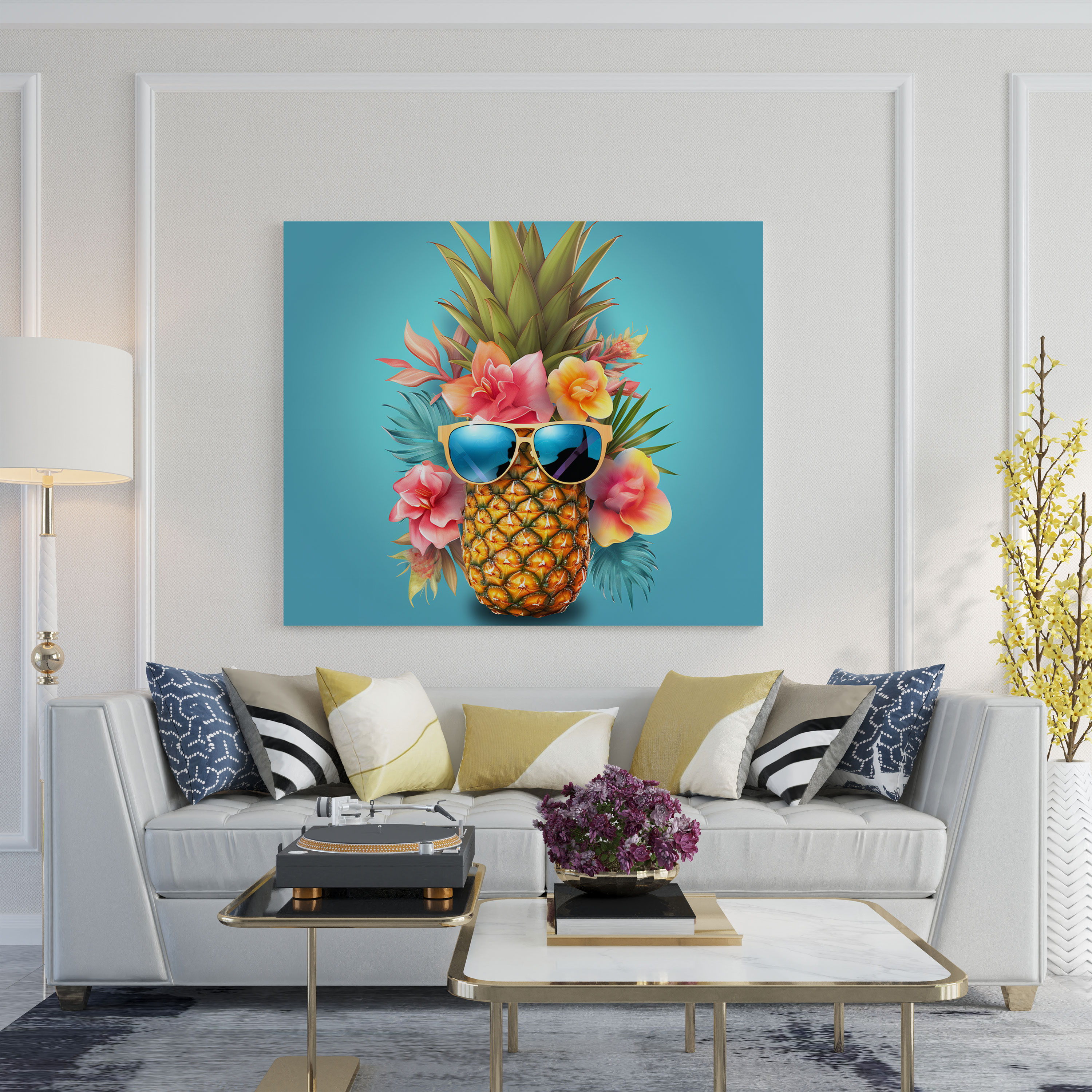 Pineapple Wall Art - Pineapple, Canvas, Floral Crown, Home Decoration