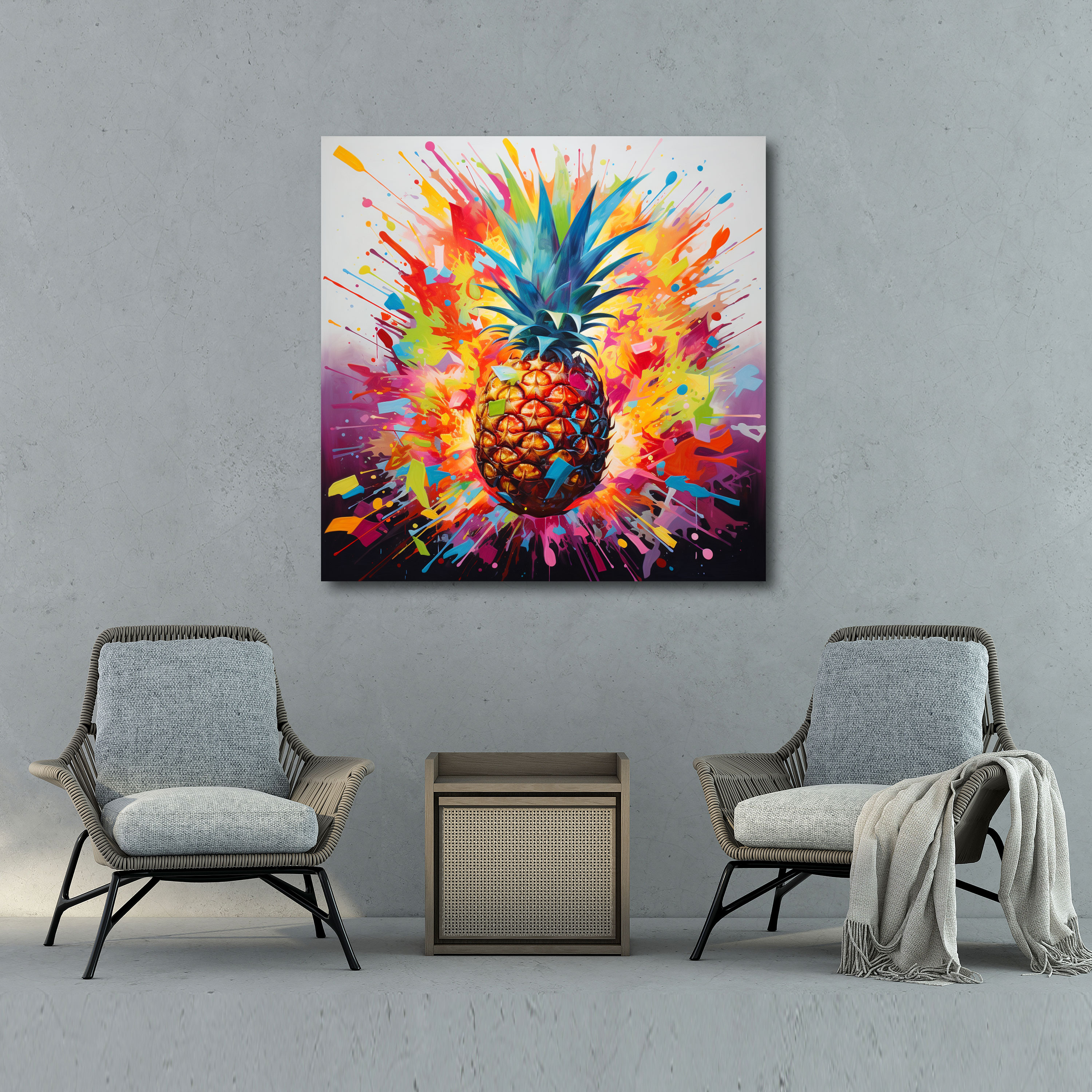 Abstract Pineapple Wall Art - Pineapple, Wall Decoration, Geometric Shapes, Canvas