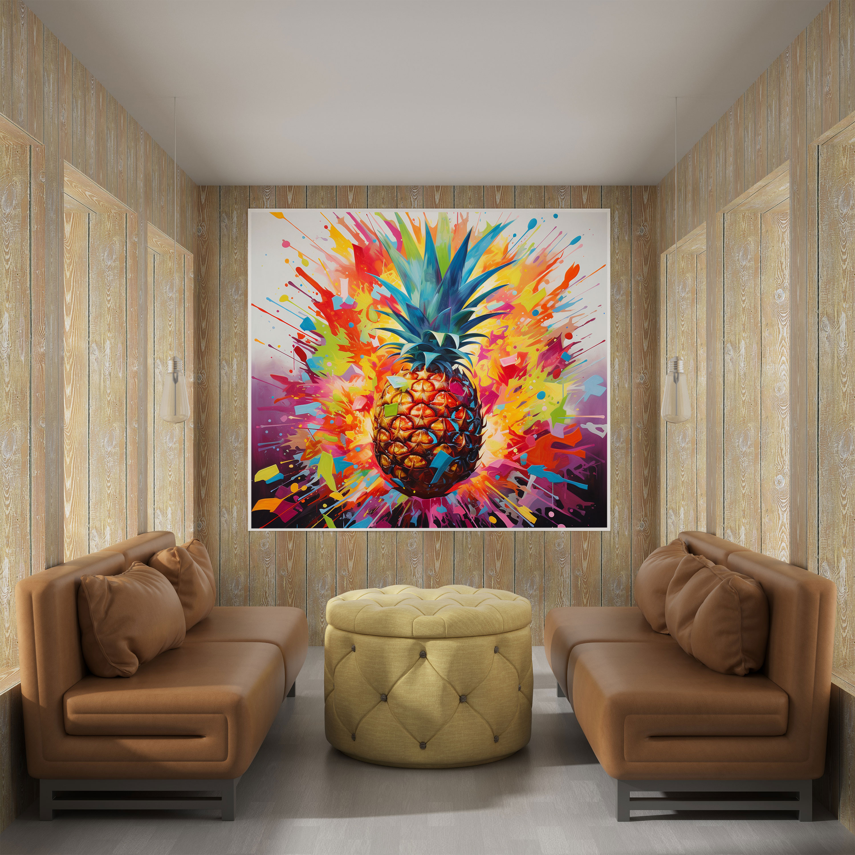 Abstract Pineapple Wall Art - Pineapple, Wall Decoration, Geometric Shapes, Canvas
