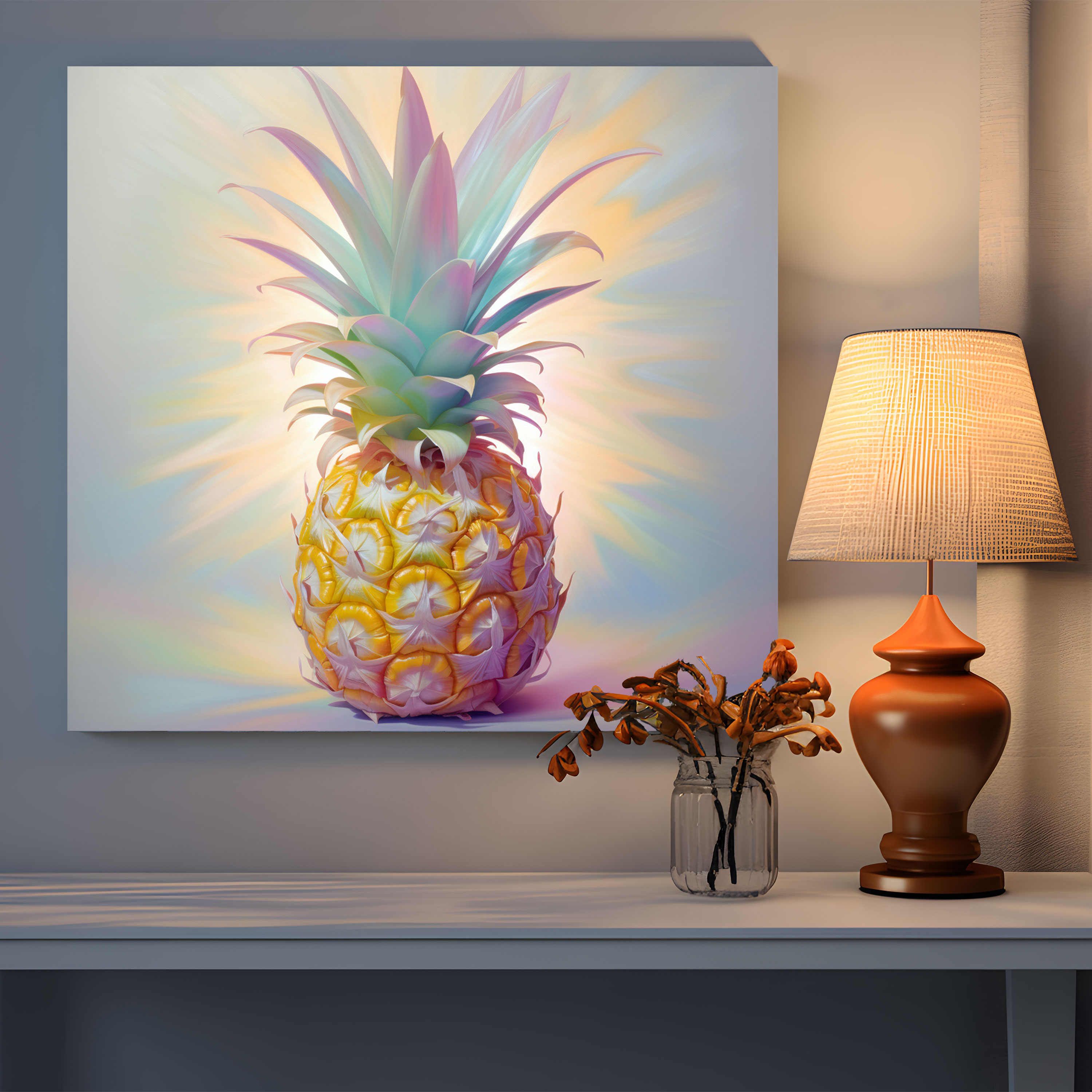 Pastel Pineapple Canvas Print - Pineapple, Pastel Painting, Dreamy, Wall Art