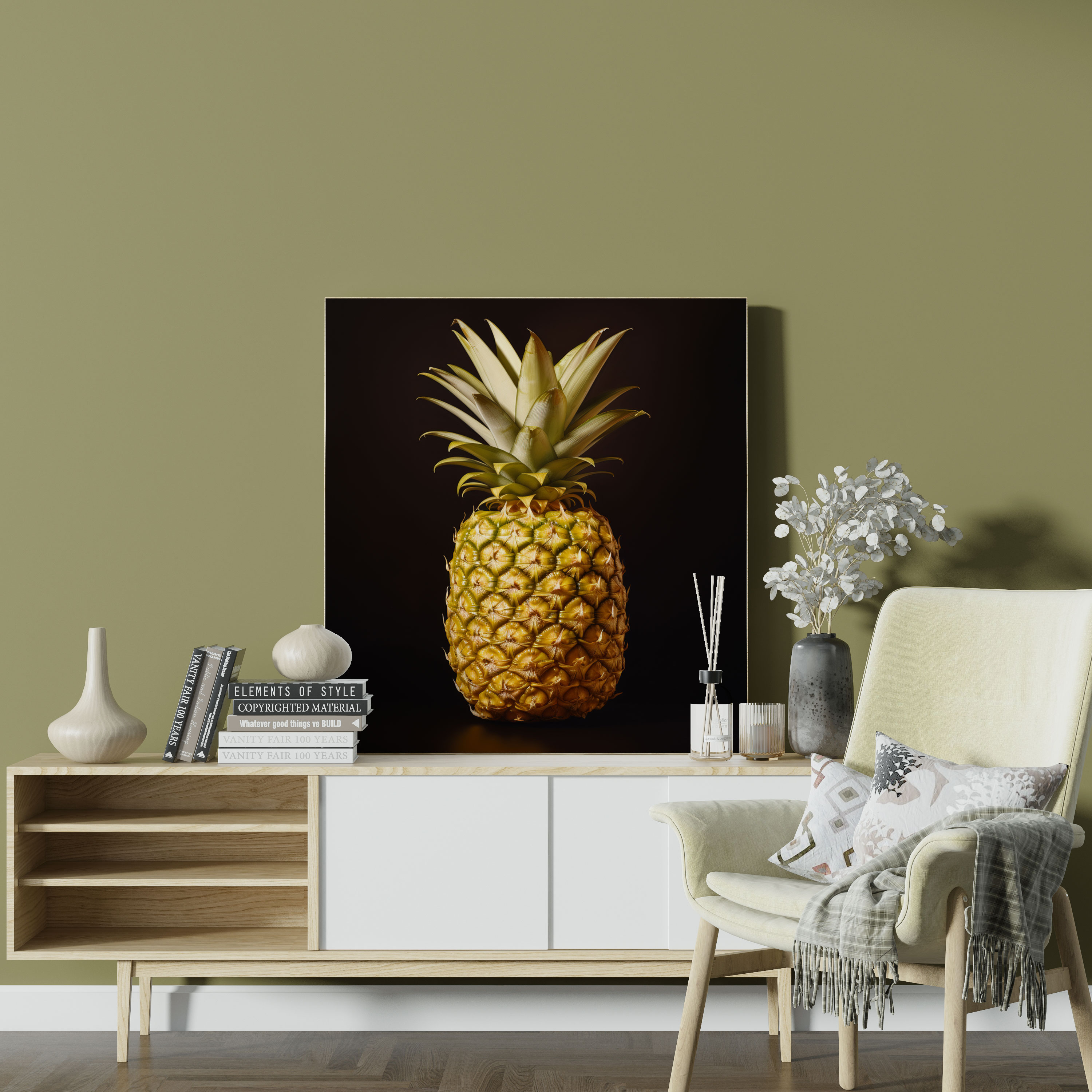 Pineapple Canvas Print - Pineapple, Luscious Texture, Pineapple, Photorealistic Painting
