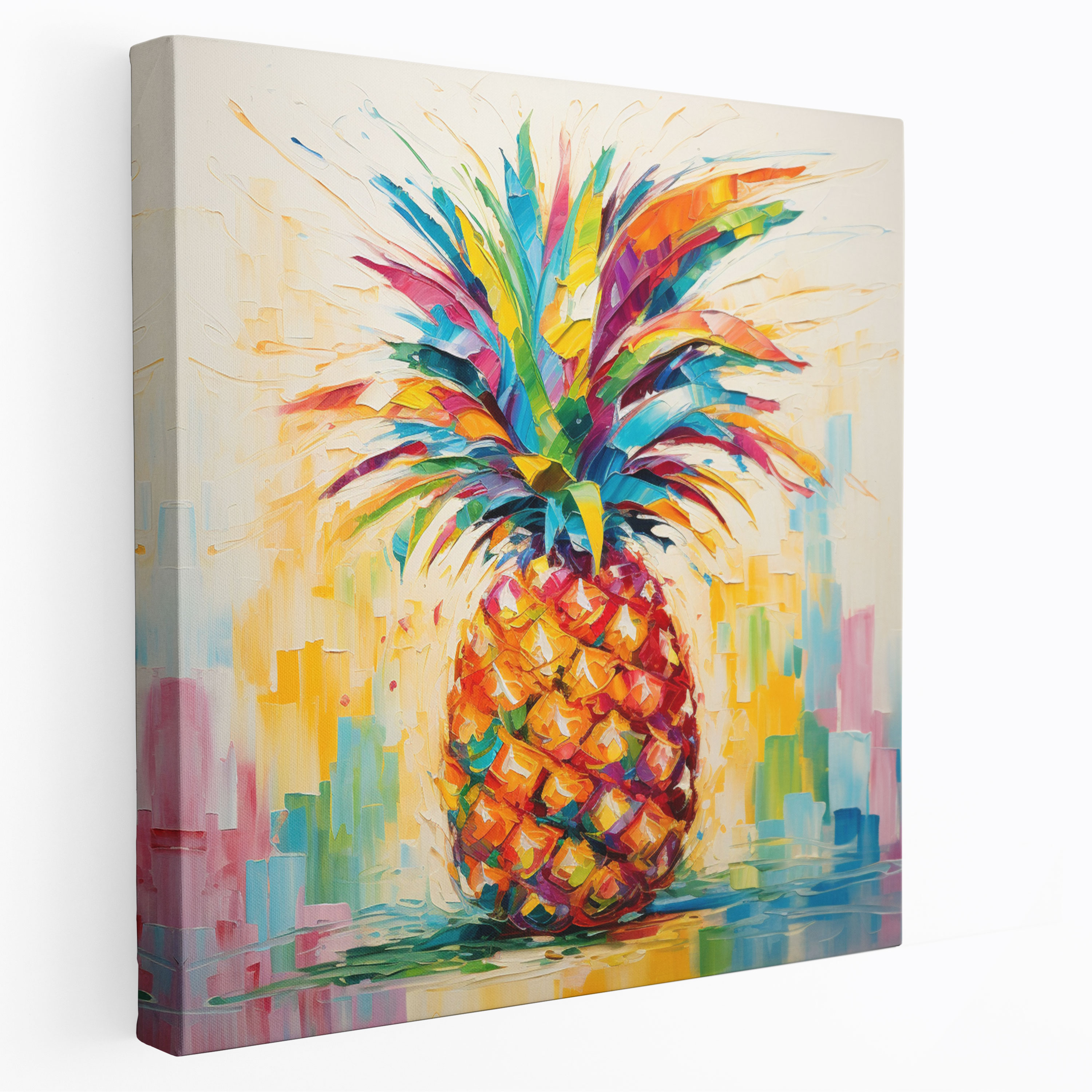 Leinwandbild Ananas im Impressionismus - Ananas Wanddekoration Wohnkultur Farbexplosion.