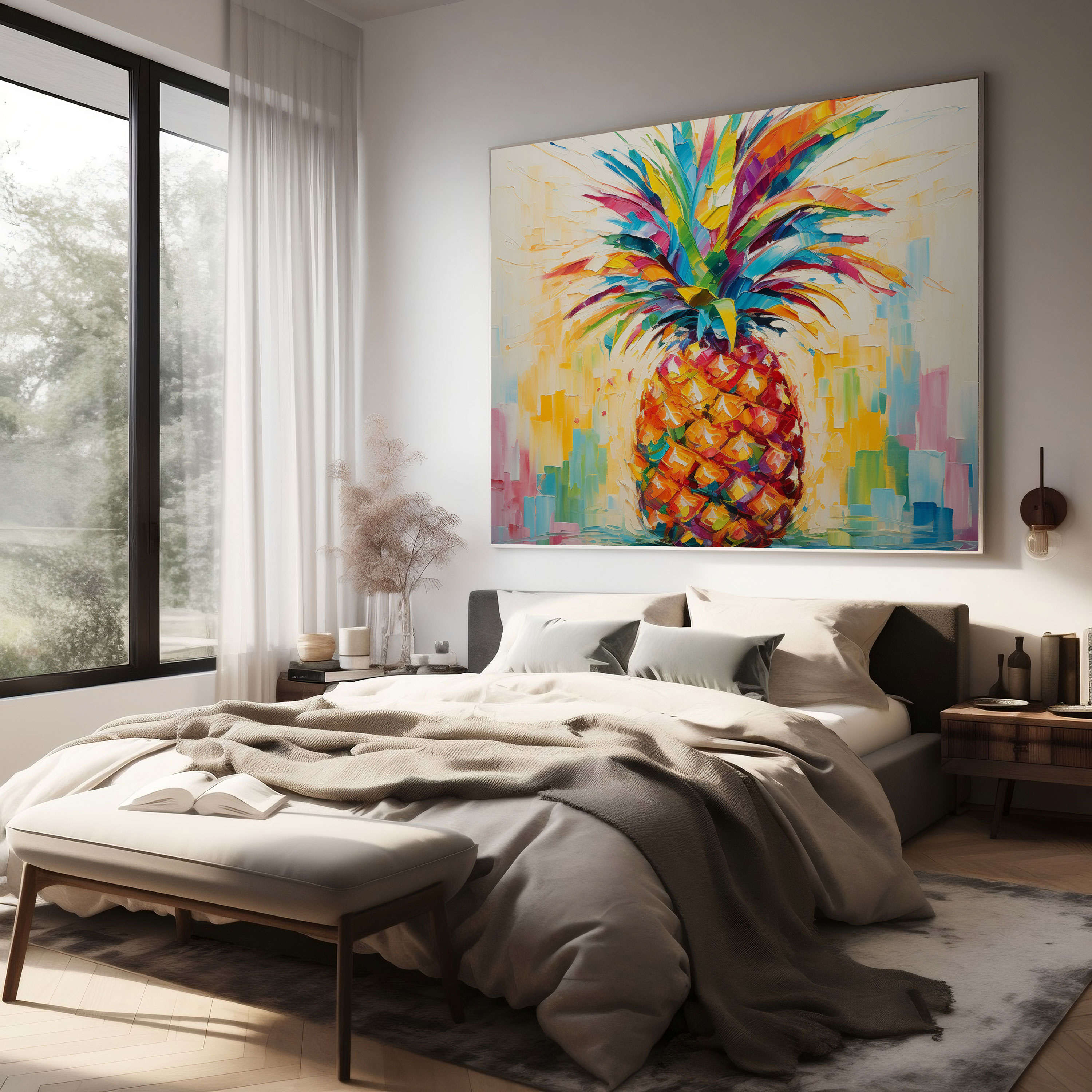 Leinwandbild Ananas im Impressionismus - Ananas Wanddekoration Wohnkultur Farbexplosion.
