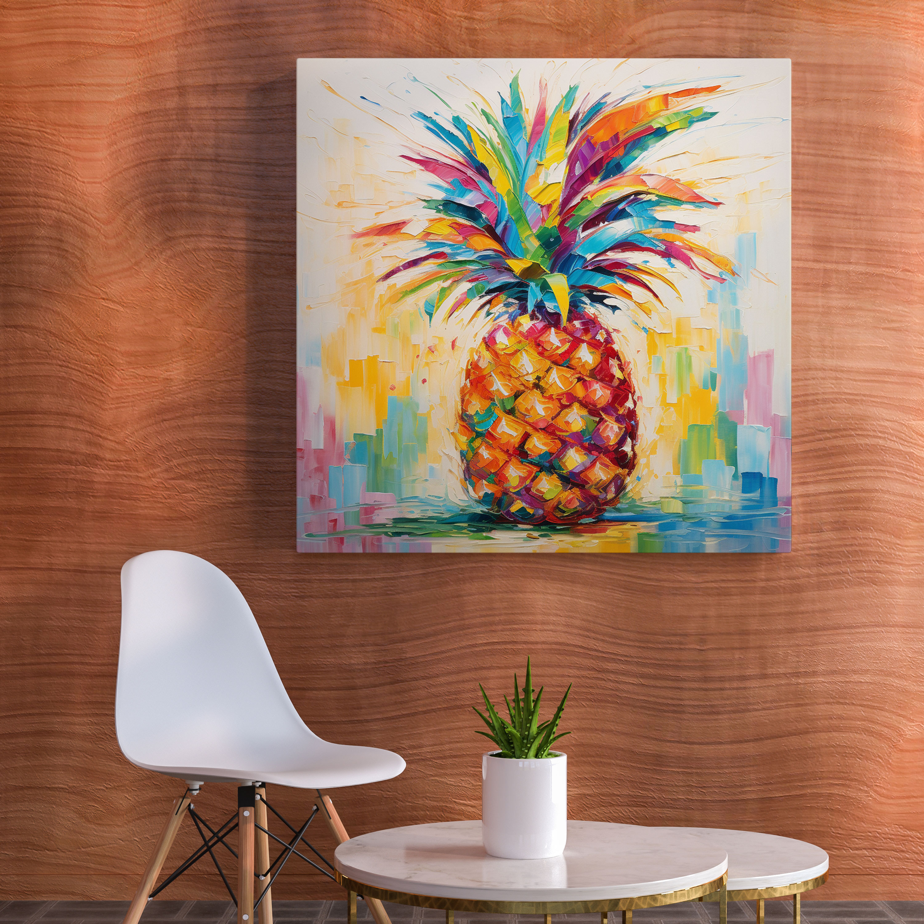 Leinwandbild Ananas im Impressionismus - Ananas Wanddekoration Wohnkultur Farbexplosion.