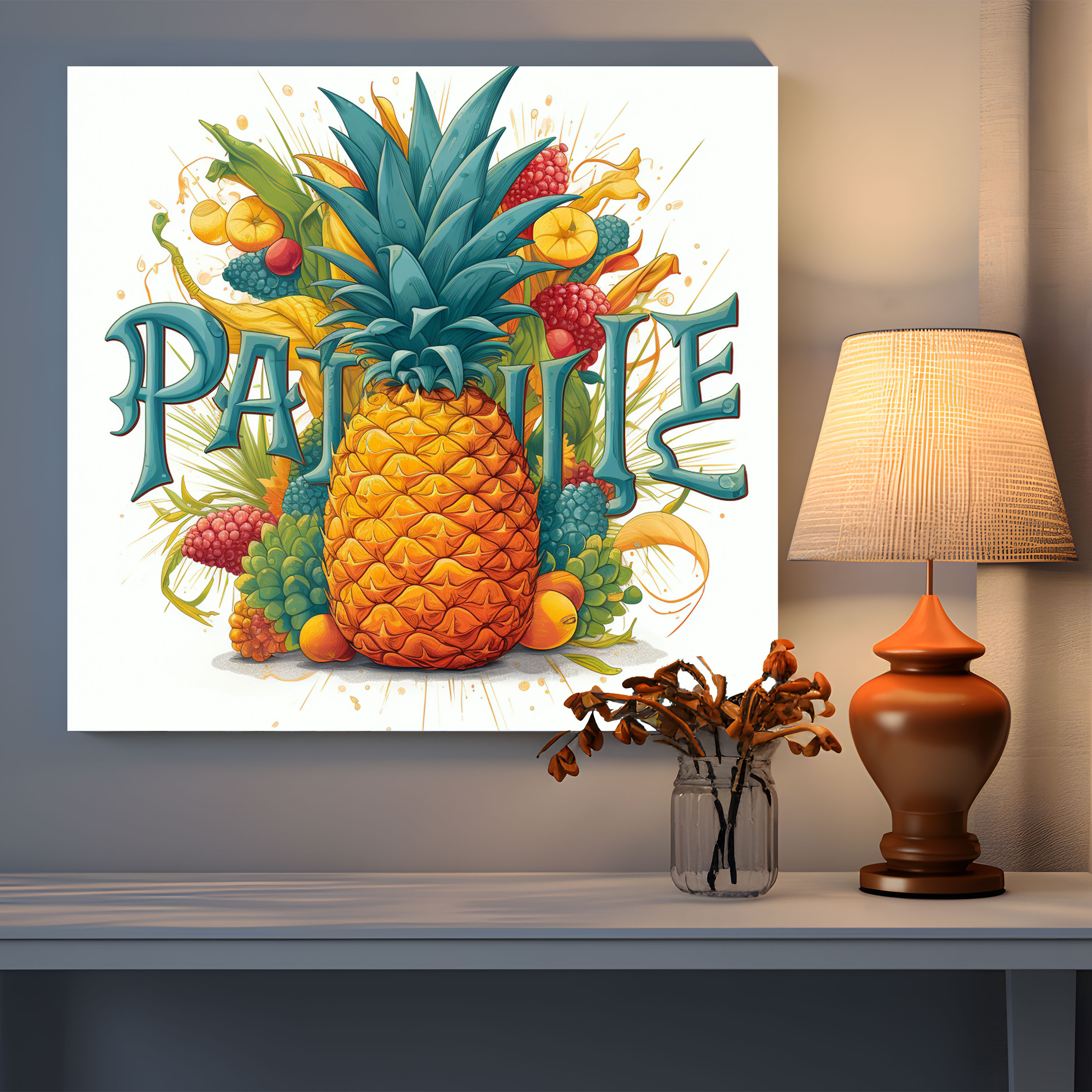 Ananas Typografie Wanddeko - Ananas Zuhause Dekoration Leinwand Wandkunst
