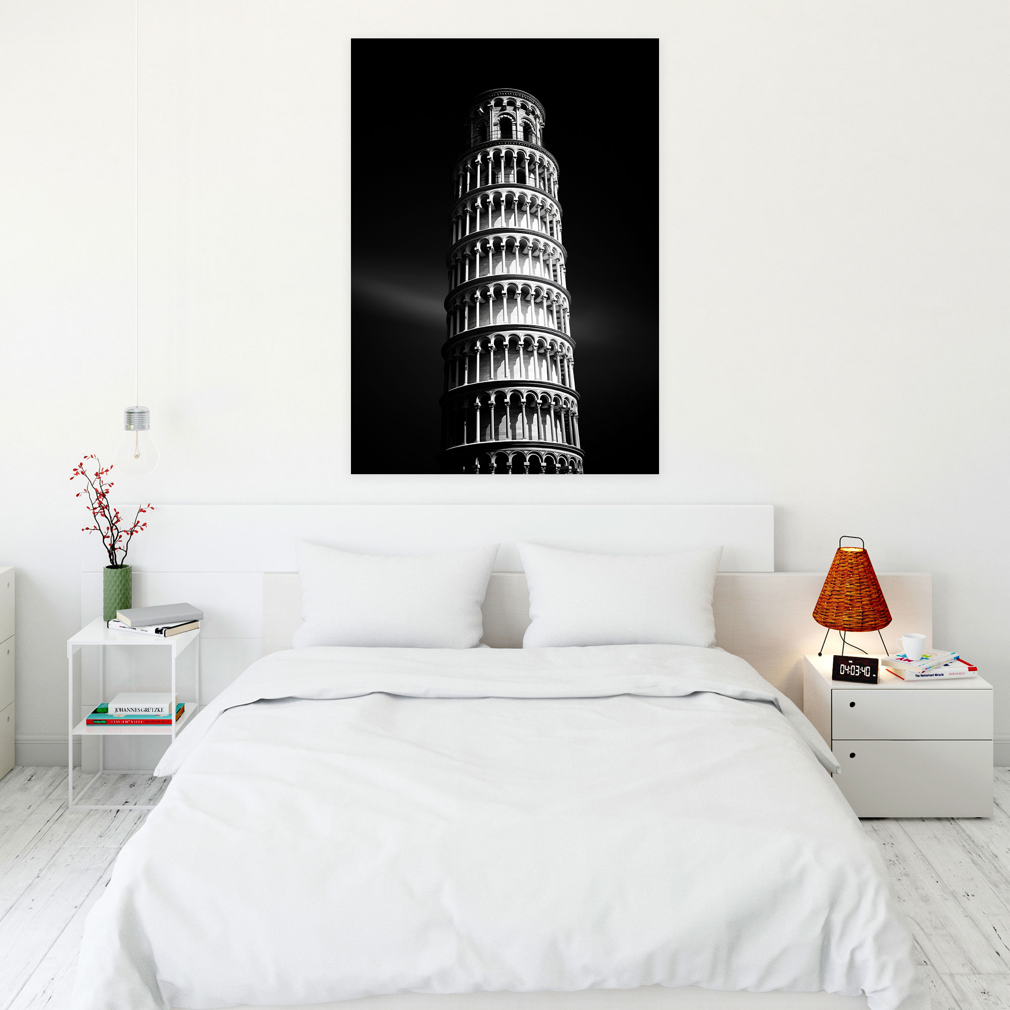 Pisa Eğri Kulesi Duvar Sanatı - Siyah Beyaz Fotoğraf Zarafet Duvar Dekorasyonu