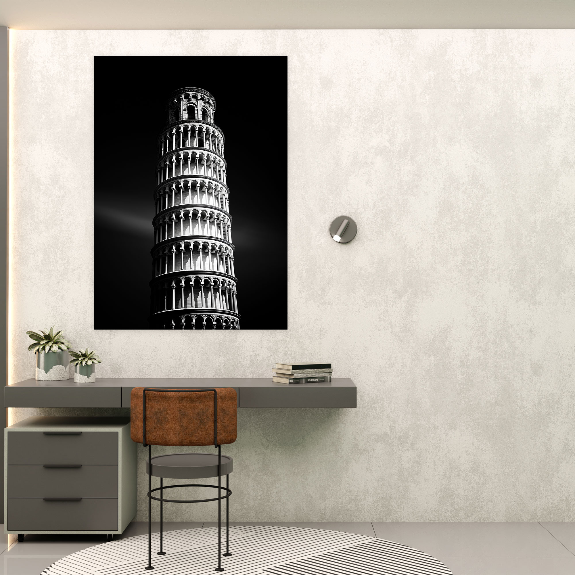 Pisa Eğri Kulesi Duvar Sanatı - Siyah Beyaz Fotoğraf Zarafet Duvar Dekorasyonu