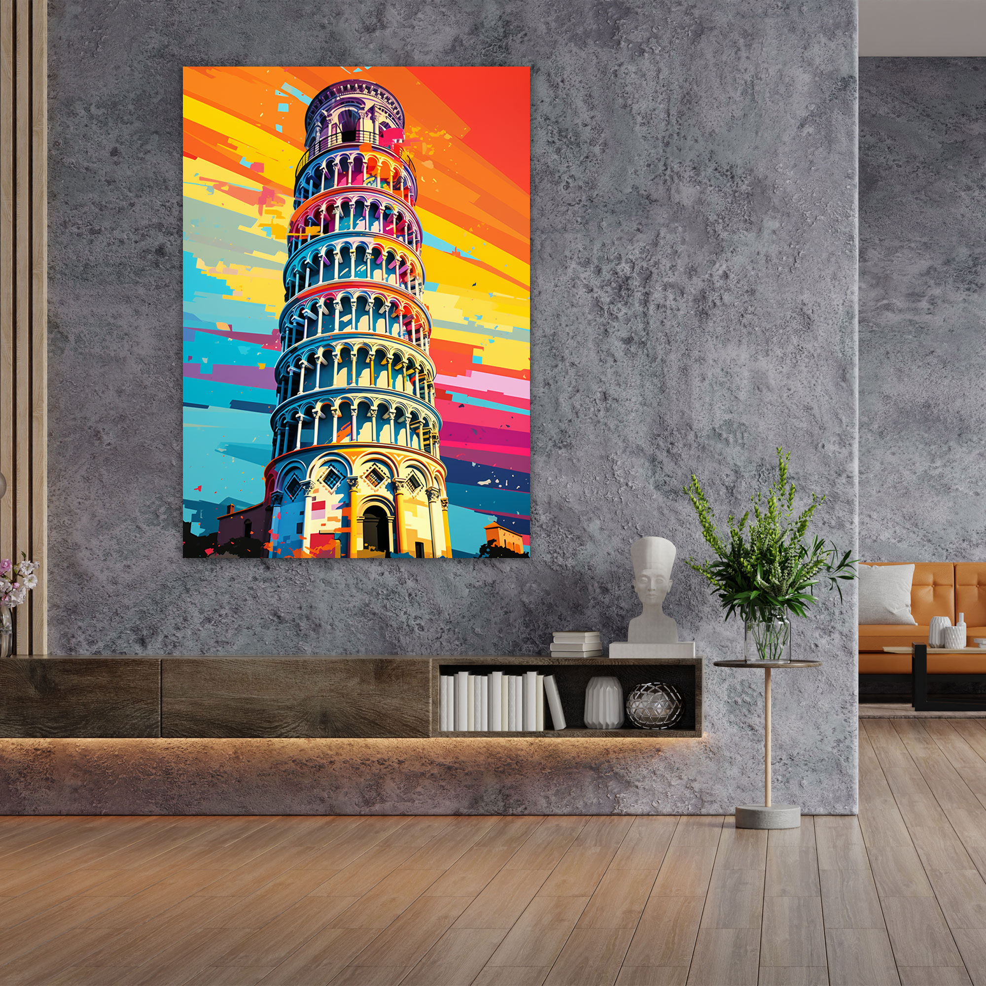 Pisa'nın Eğri Kulesi Duvar Sanatı - Enerjik Duvar Dekorasyonu Kanvas Tablo