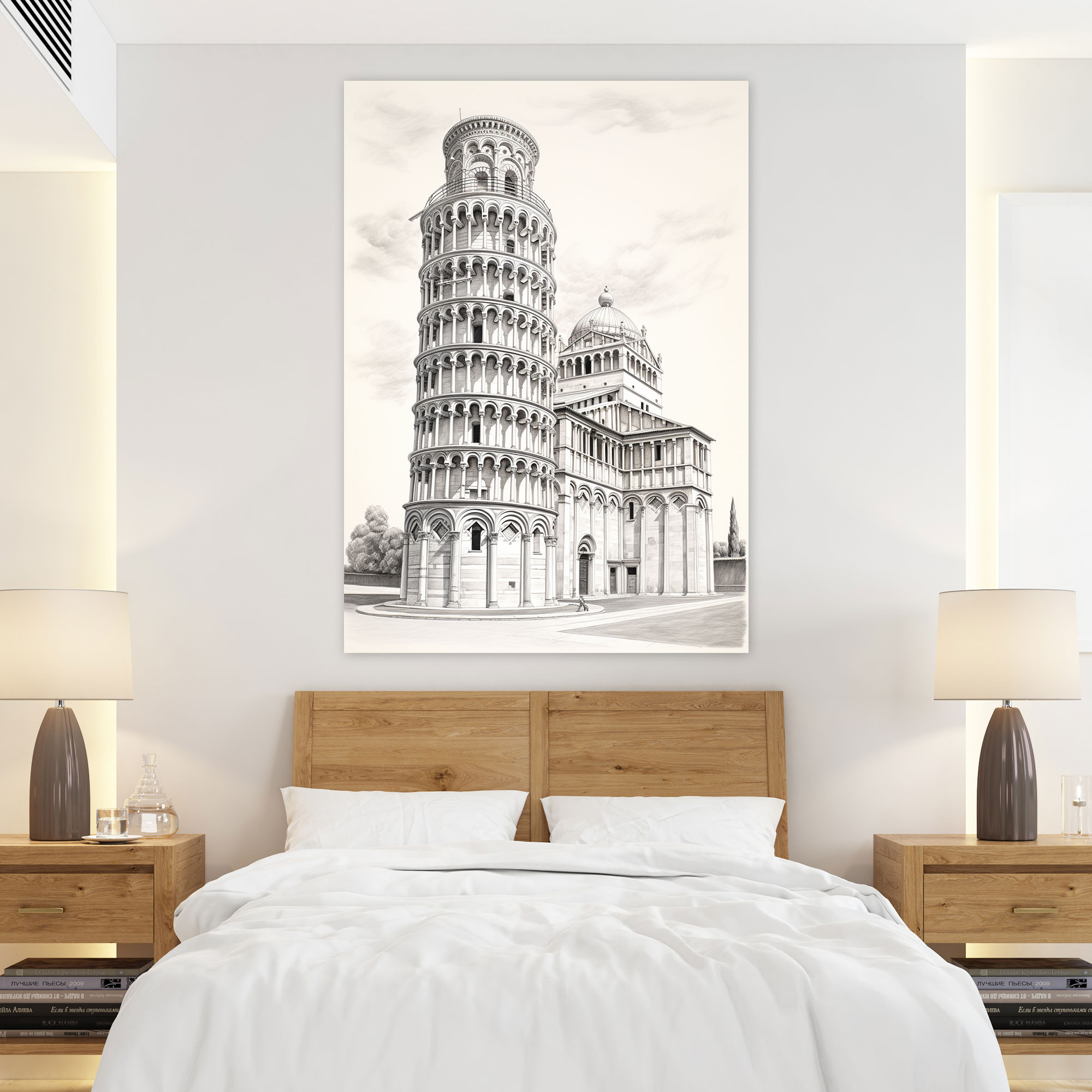 Leaning Tower Of Pisa Wall Art - Leaning Tower Of Pisa, Wall Decoration, Realistic Sketch, Sophistication