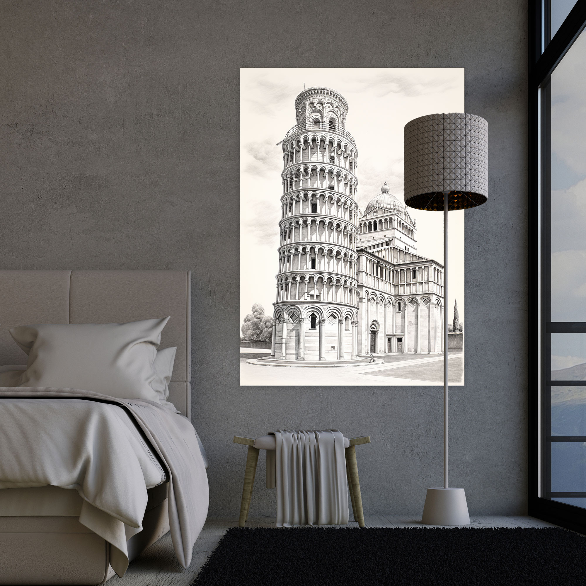 Leaning Tower Of Pisa Wall Art - Leaning Tower Of Pisa, Wall Decoration, Realistic Sketch, Sophistication