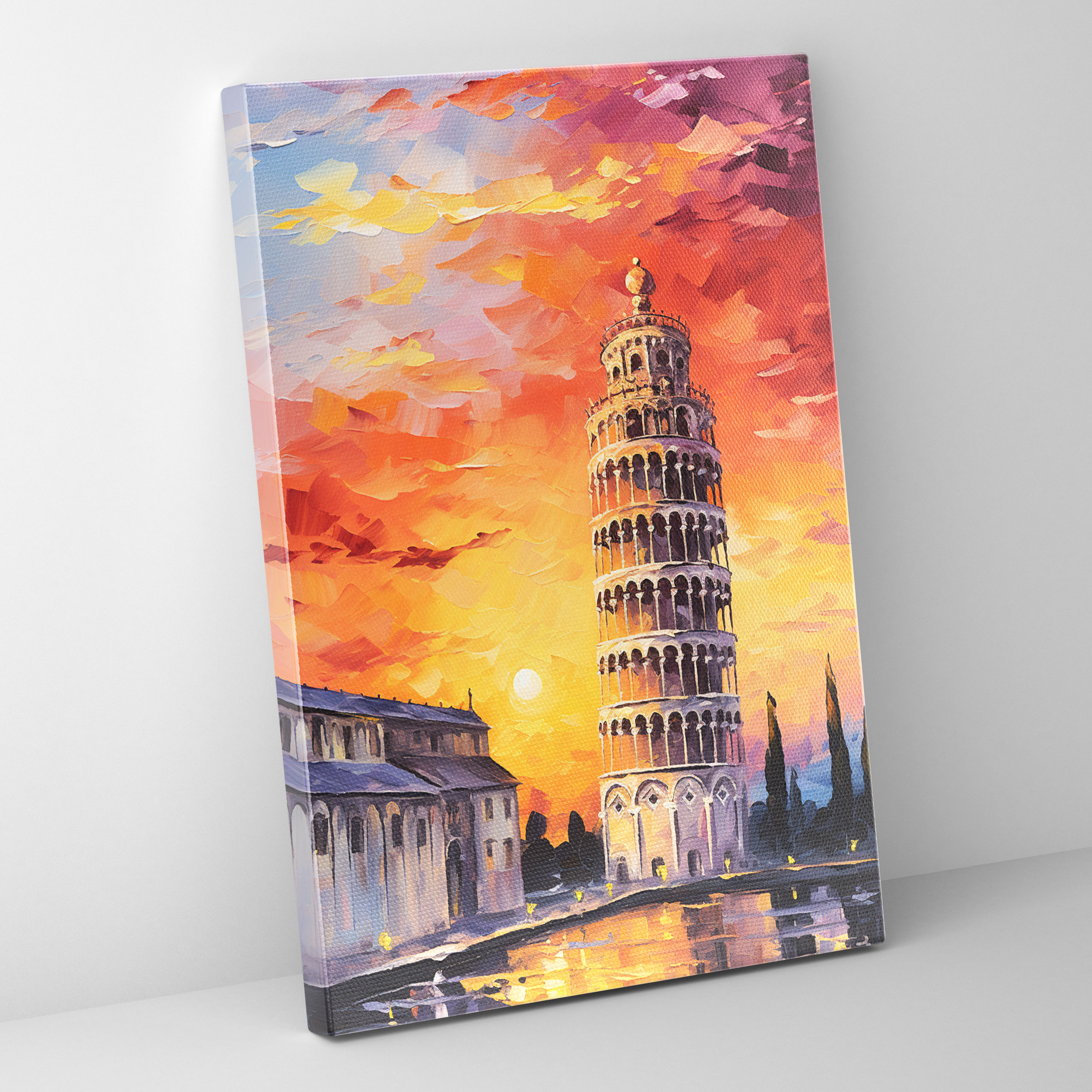 Leaning Tower Of Pisa Canvas Print - Leaning Tower Of Pisa, Sunset, Vibrant Colors, Wall Art