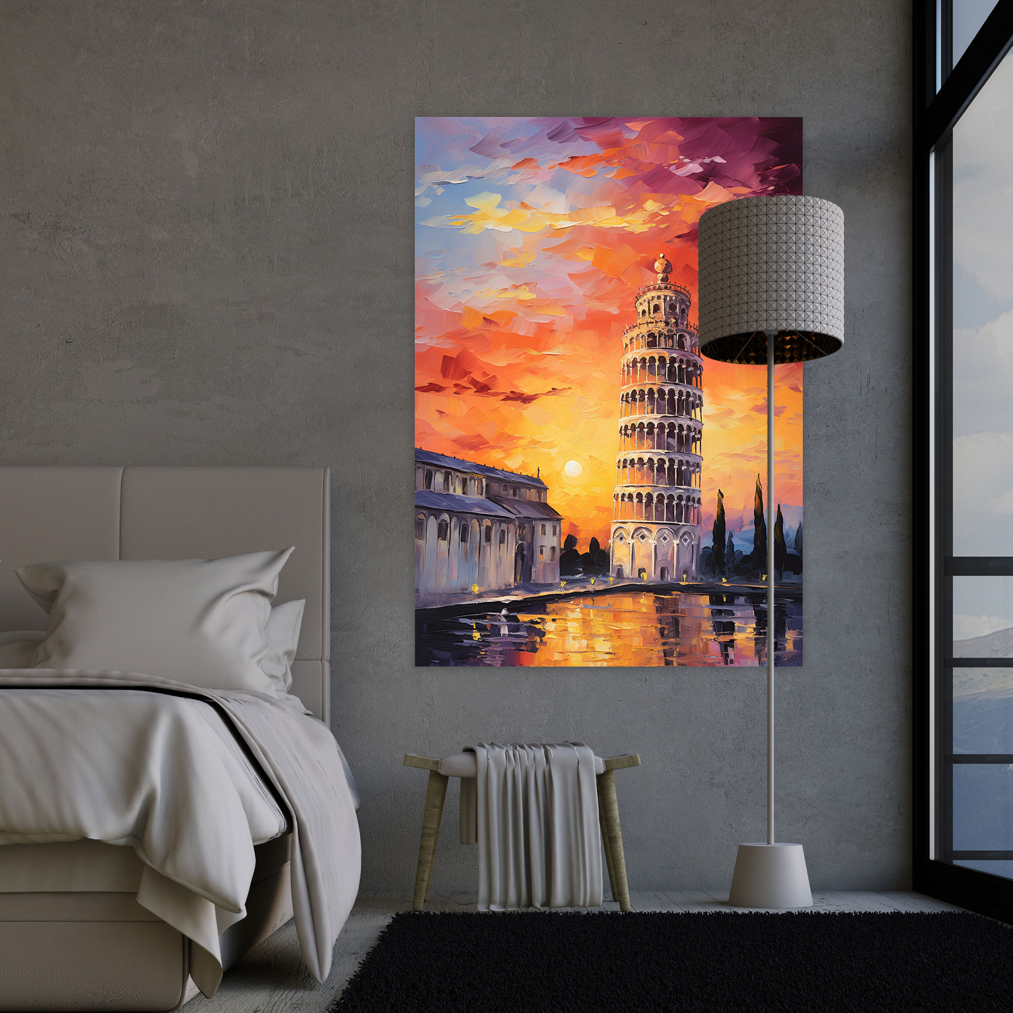 Leaning Tower Of Pisa Canvas Print - Leaning Tower Of Pisa, Sunset, Vibrant Colors, Wall Art