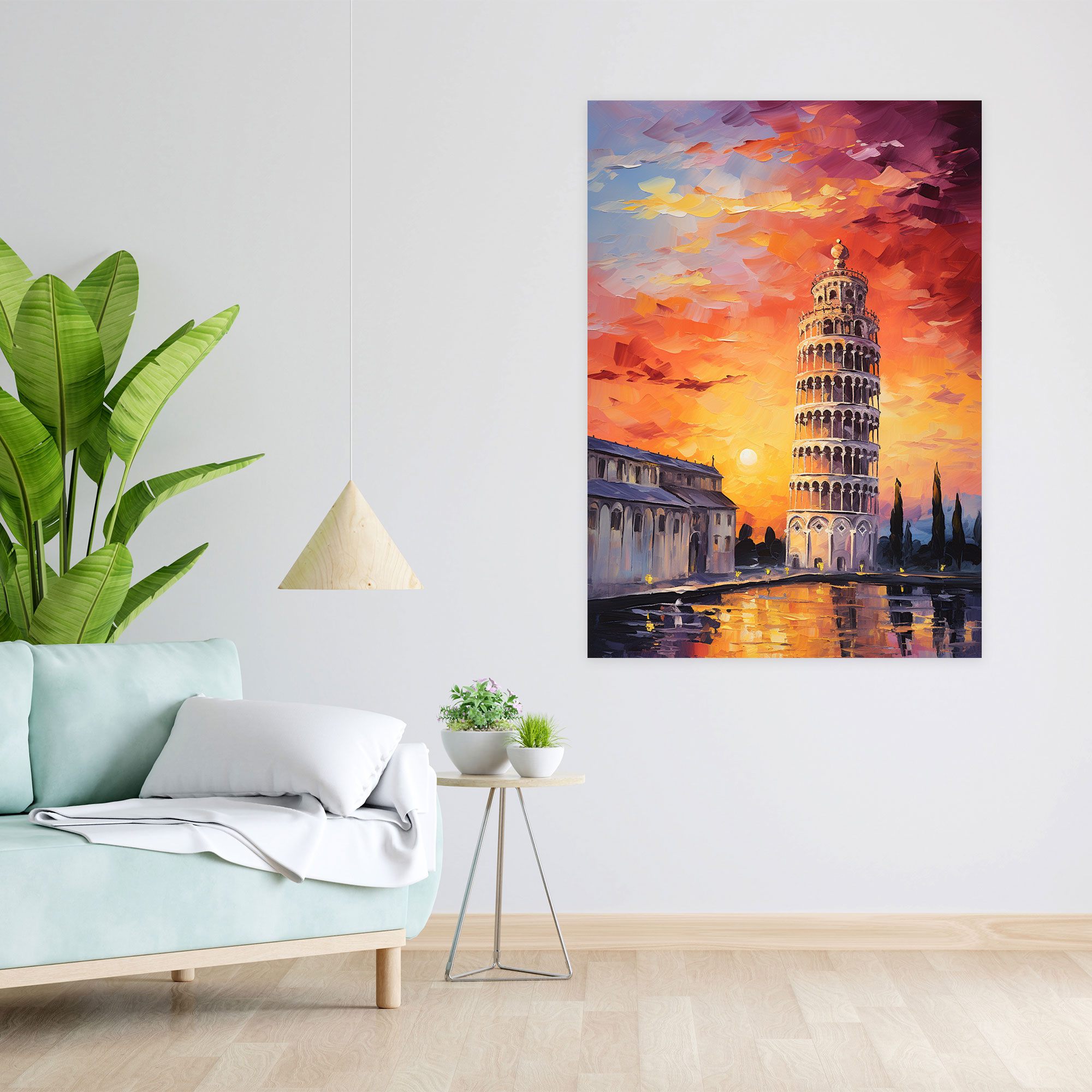 Leaning Tower Of Pisa Canvas Print - Leaning Tower Of Pisa, Sunset, Vibrant Colors, Wall Art