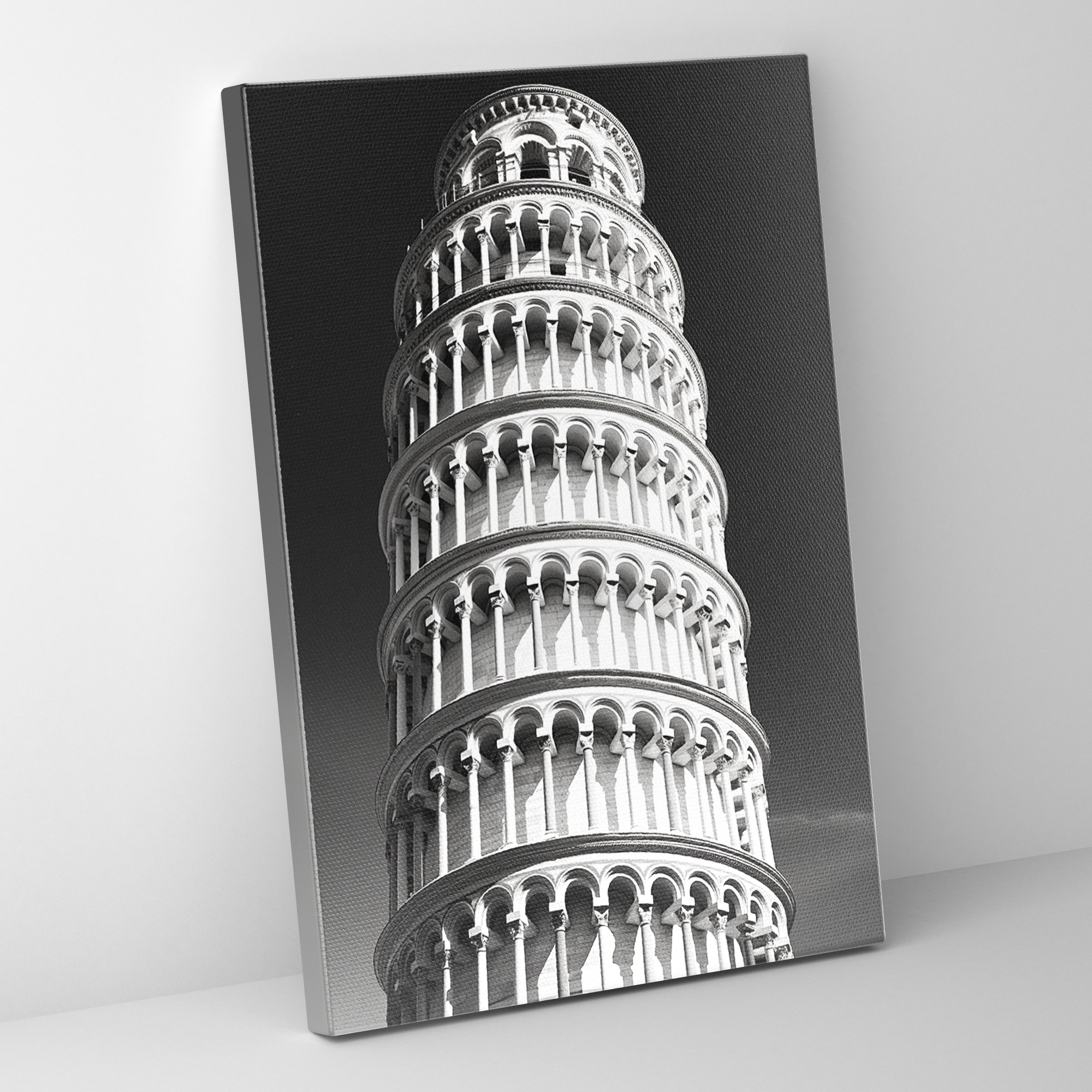 Leaning Tower Of Pisa Wall Art - Leaning Tower Of Pisa, Canvas Wall Art, Home Decoration, Black And White Photograph