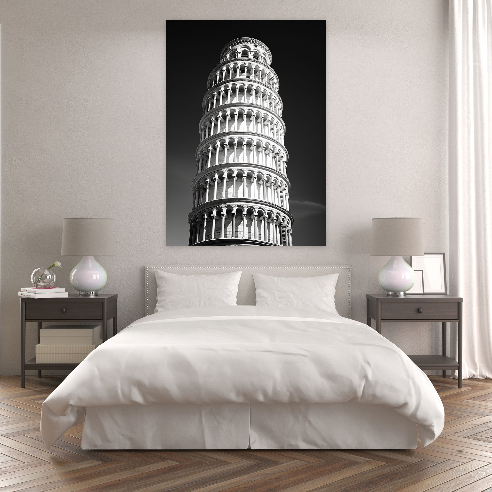 Leaning Tower Of Pisa Wall Art - Leaning Tower Of Pisa, Canvas Wall Art, Home Decoration, Black And White Photograph