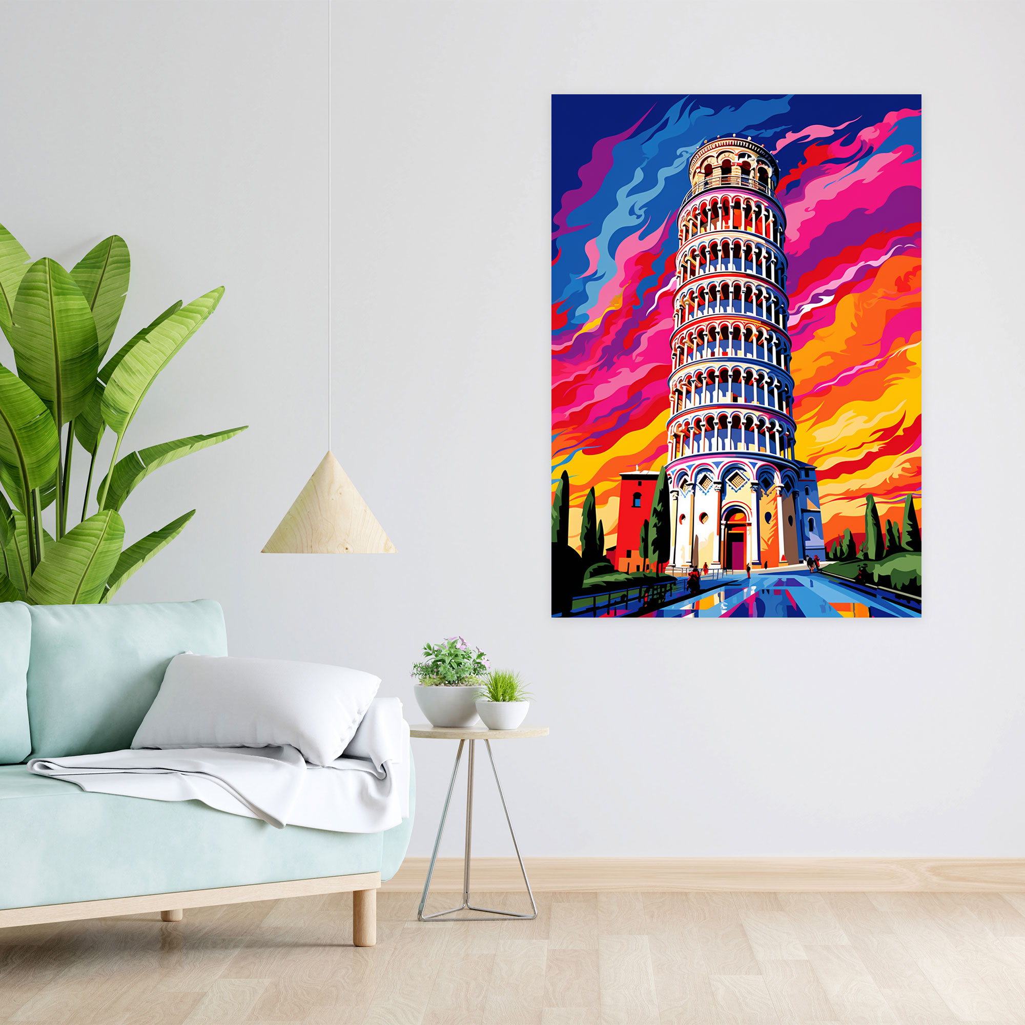 Pisa Eğik Kulesi Pop Art Kanvas Tablo - Ev Dekorasyonu Kanvas Tablo