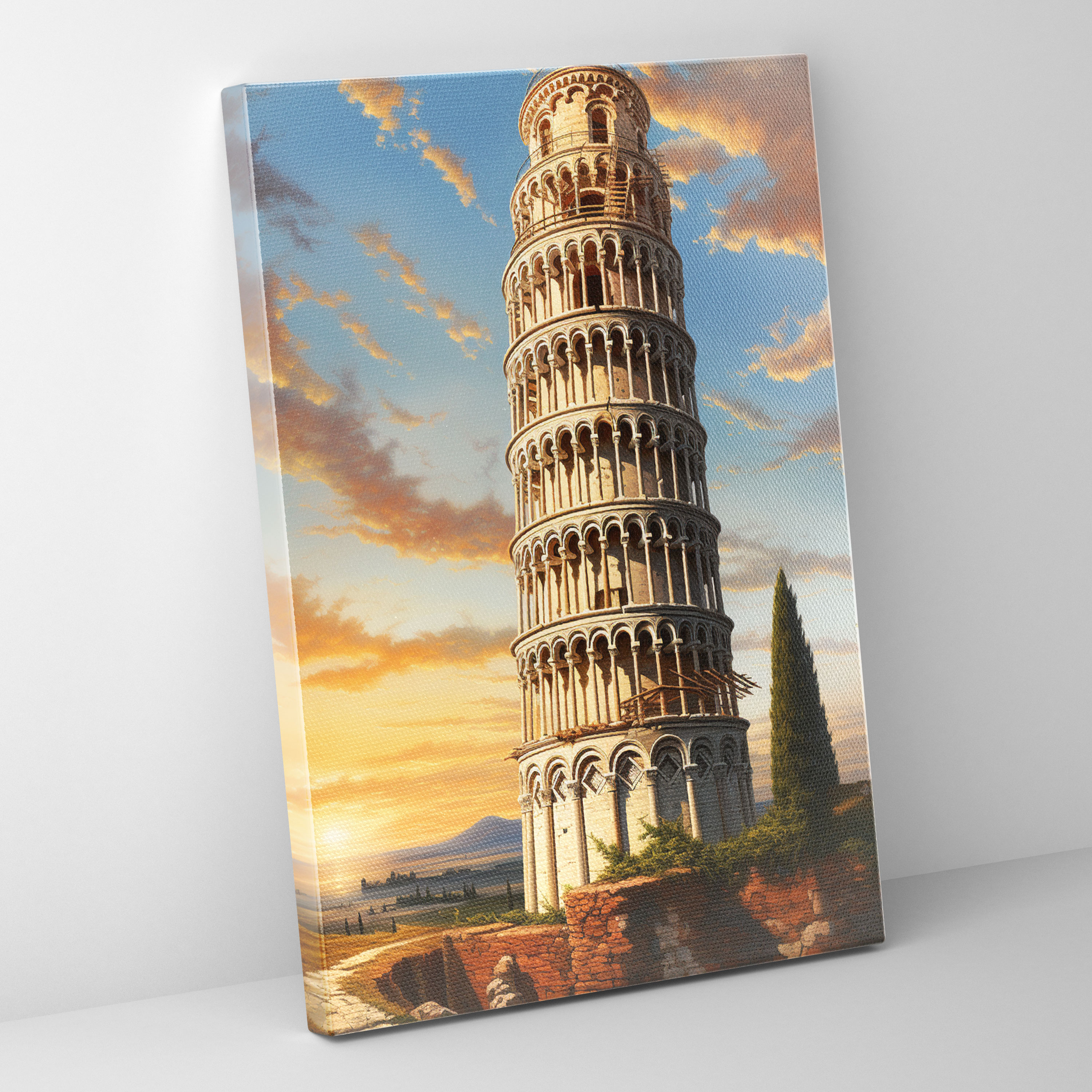 Leaning Tower Of Pisa Realistic Canvas Print - Leaning Tower Of Pisa, Canvas Wall Art, Wall Art, Sophistication
