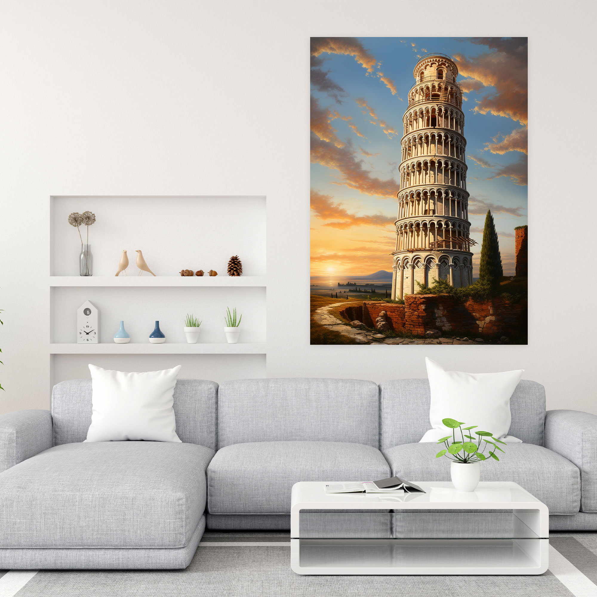 Leaning Tower Of Pisa Realistic Canvas Print - Leaning Tower Of Pisa, Canvas Wall Art, Wall Art, Sophistication