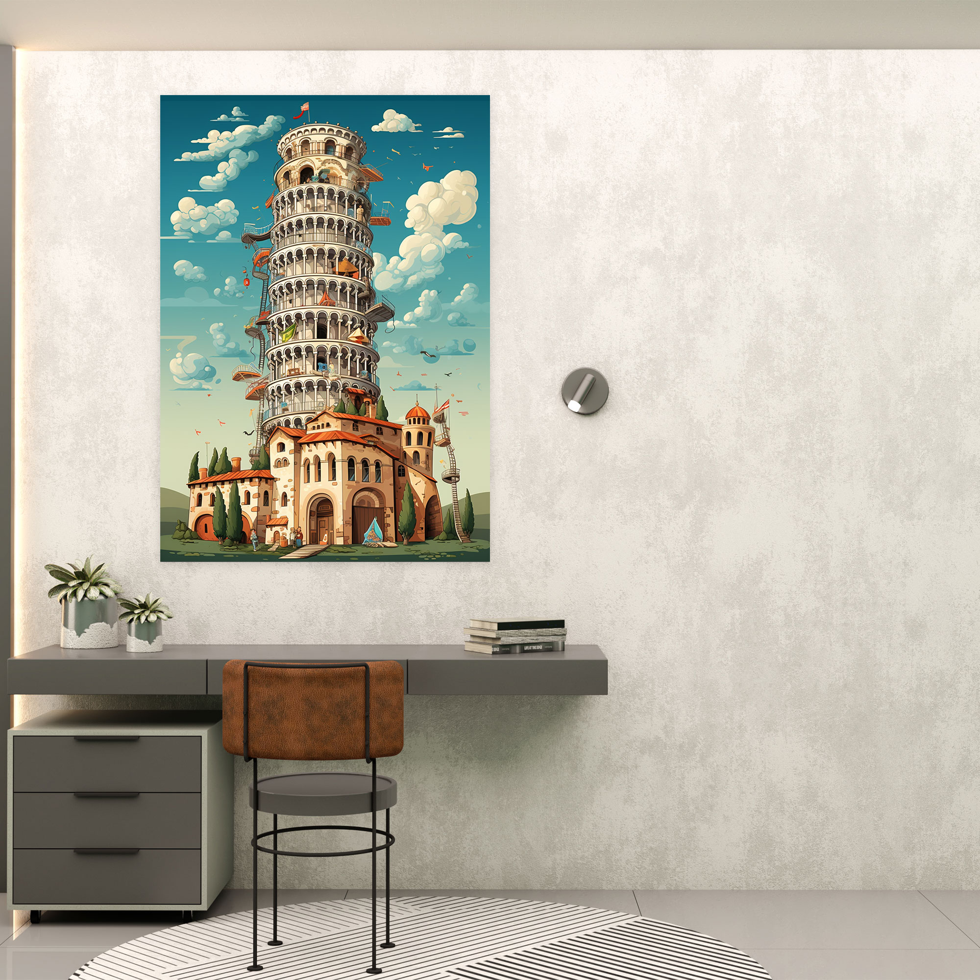 Leaning Tower Of Pisa Cartoon Wall Art - Leaning Tower Of Pisa, Wall Art, Whimsical Cartoon Illustration, Leaning Tower Of Pisa