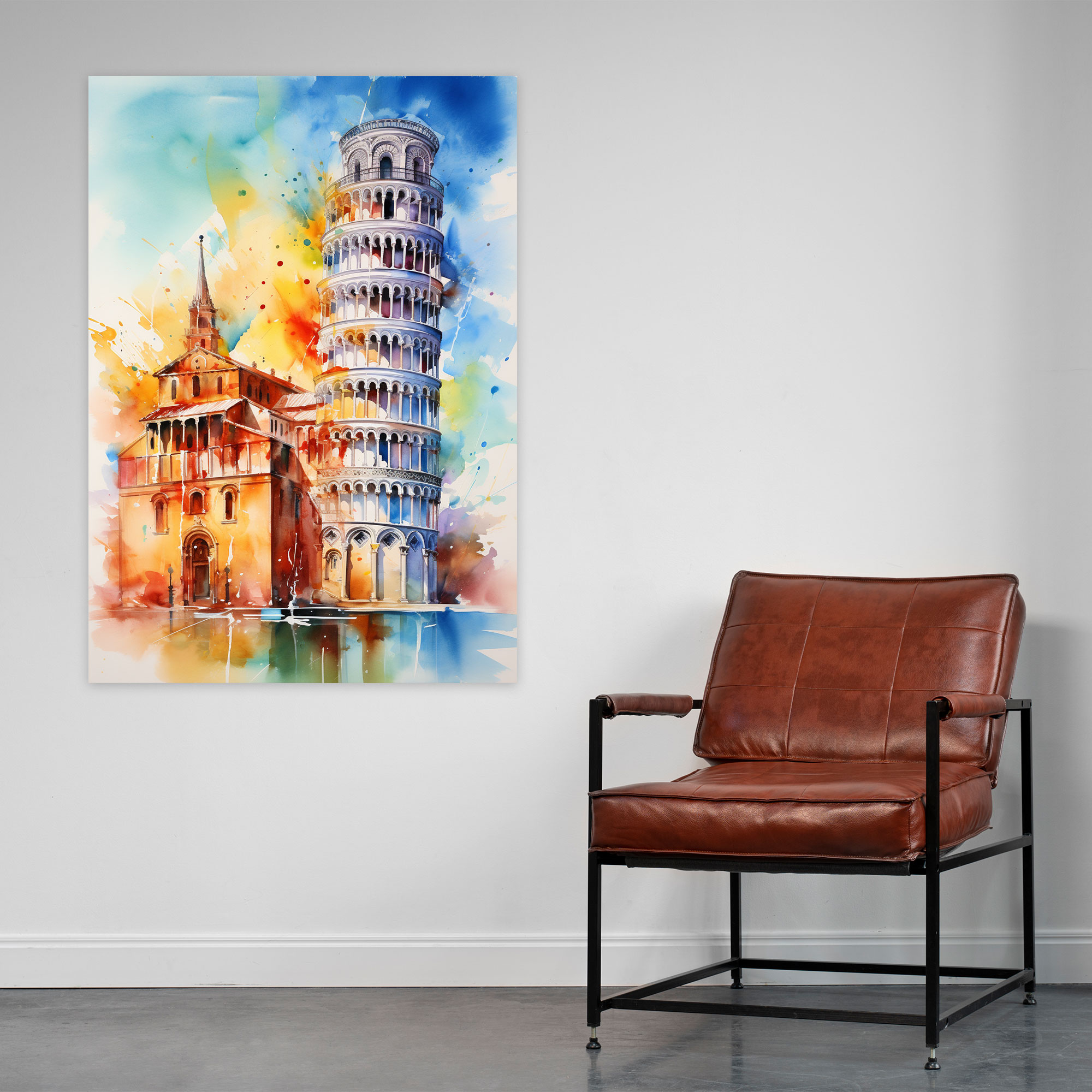 Leaning Tower Of Pisa Canvas Print - Leaning Tower Of Pisa, Home Decoration, Abstract Watercolor Painting, Canvas Print