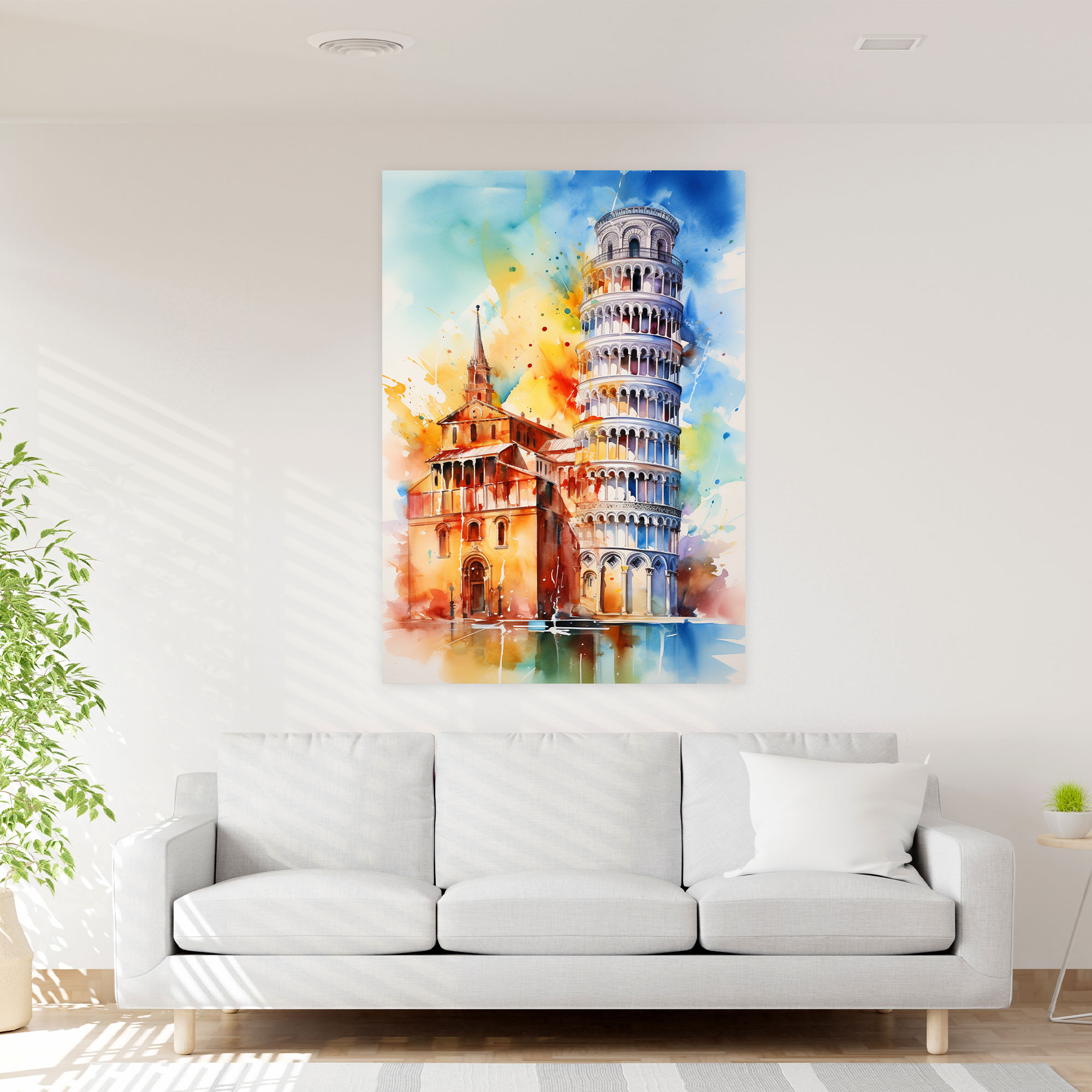 Leaning Tower Of Pisa Canvas Print - Leaning Tower Of Pisa, Home Decoration, Abstract Watercolor Painting, Canvas Print