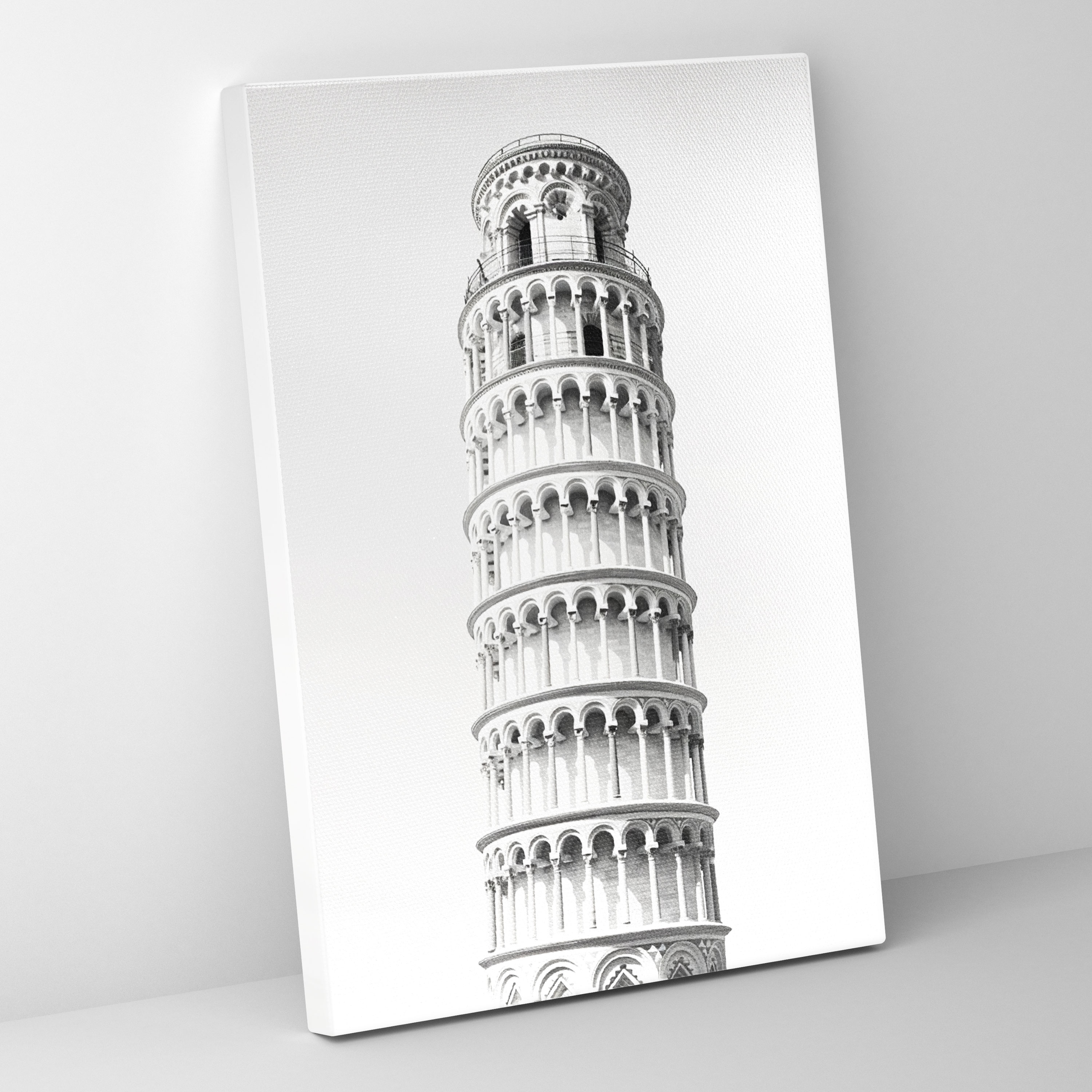Leaning Tower Of Pisa Canvas Print - Leaning Tower Of Pisa, Minimalist Black And White Photograph, Canvas Wall Art, Canvas Print