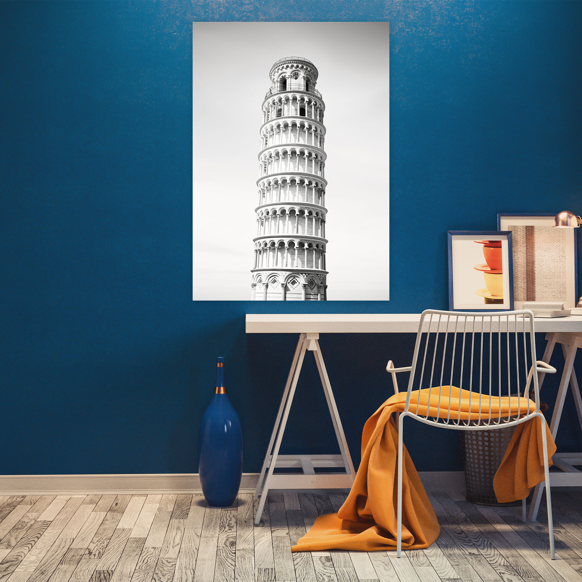 Leaning Tower Of Pisa Canvas Print - Leaning Tower Of Pisa, Minimalist Black And White Photograph, Canvas Wall Art, Canvas Print