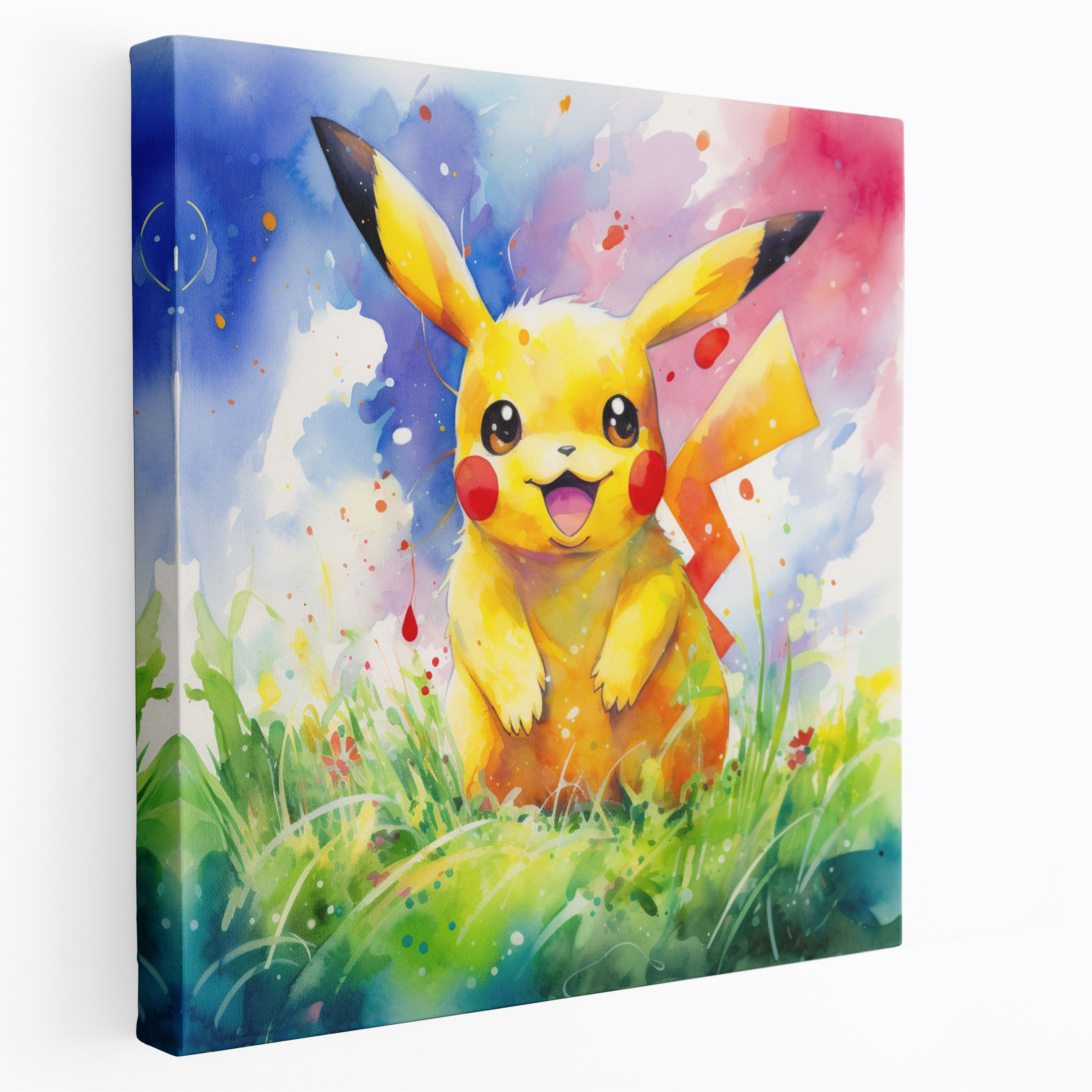 Pokemon Canvas Print: Pikachu Playing In A Lush Green Field - Pokemon, Wall Decoration, Lush Green Field, Canvas Wall Art