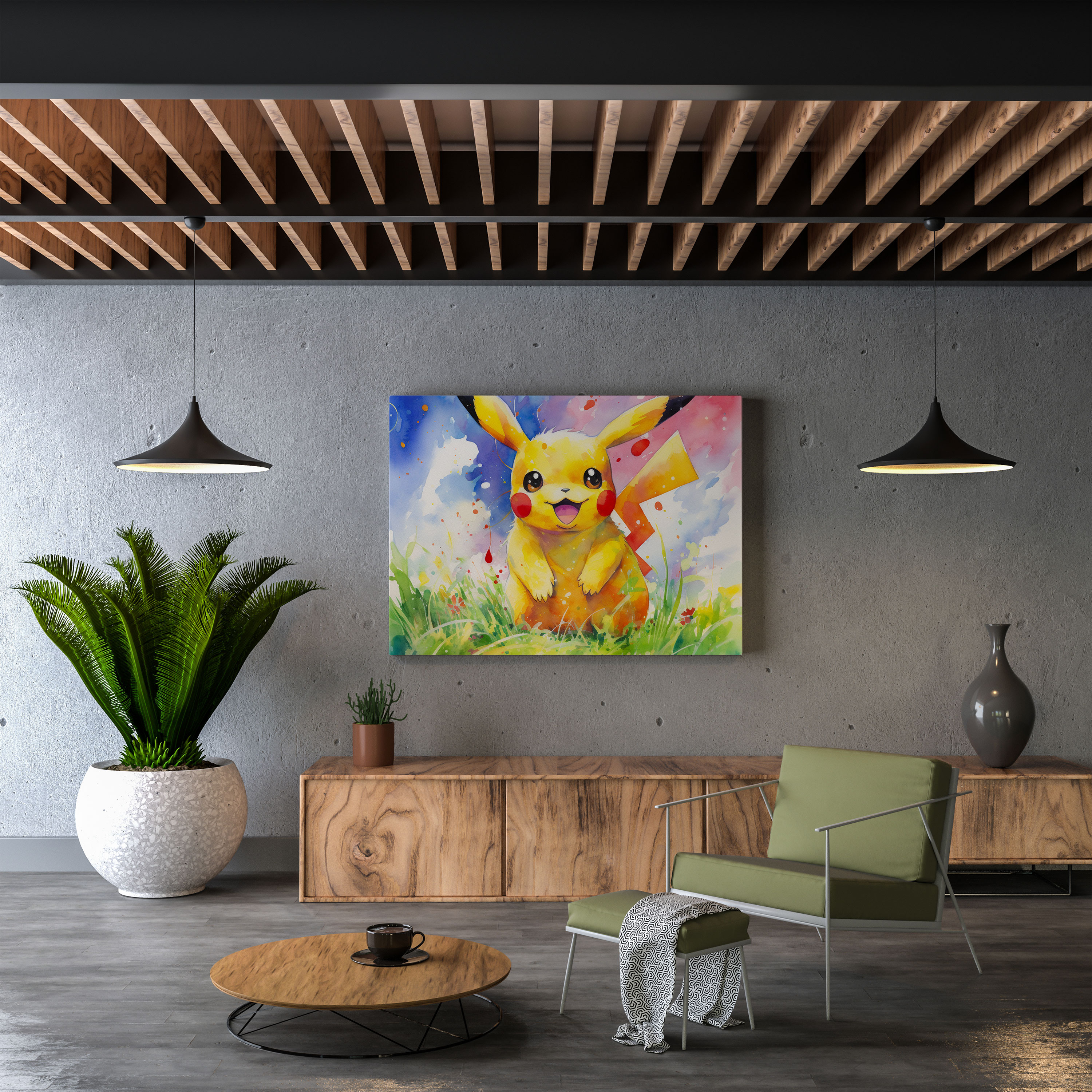 Pokemon Canvas Print: Pikachu Playing In A Lush Green Field - Pokemon, Wall Decoration, Lush Green Field, Canvas Wall Art