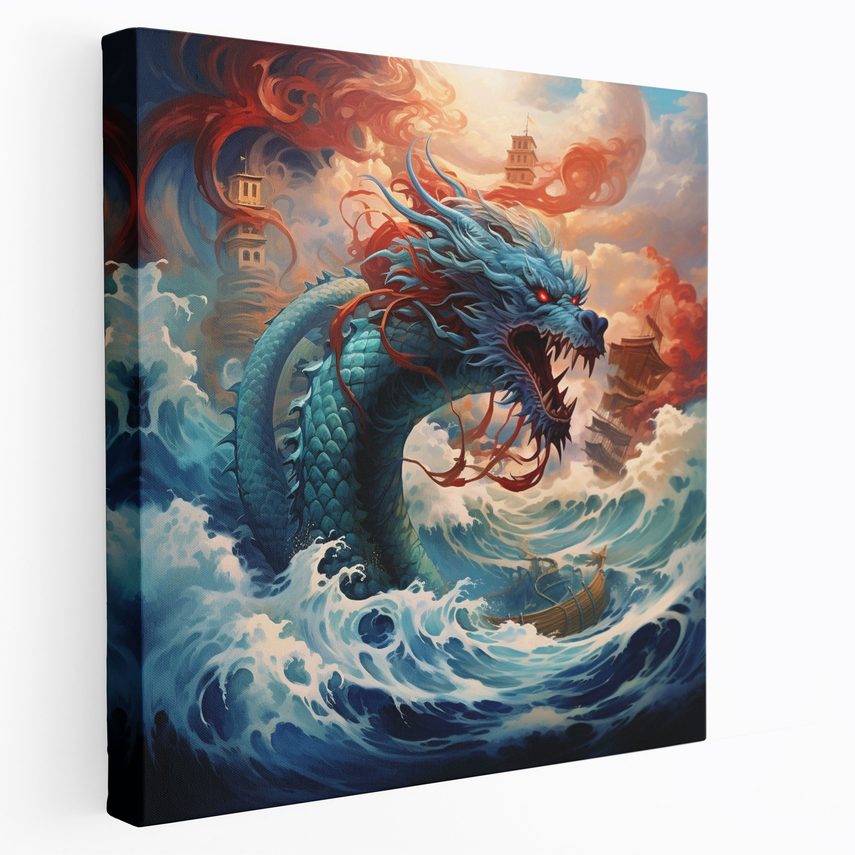Pokemon Canvas Print: Fantasy Gyarados Soaring Through The Sky - Pokemon, Fantasy-Inspired Artwork, Soaring Through The Sky, Home Decoration